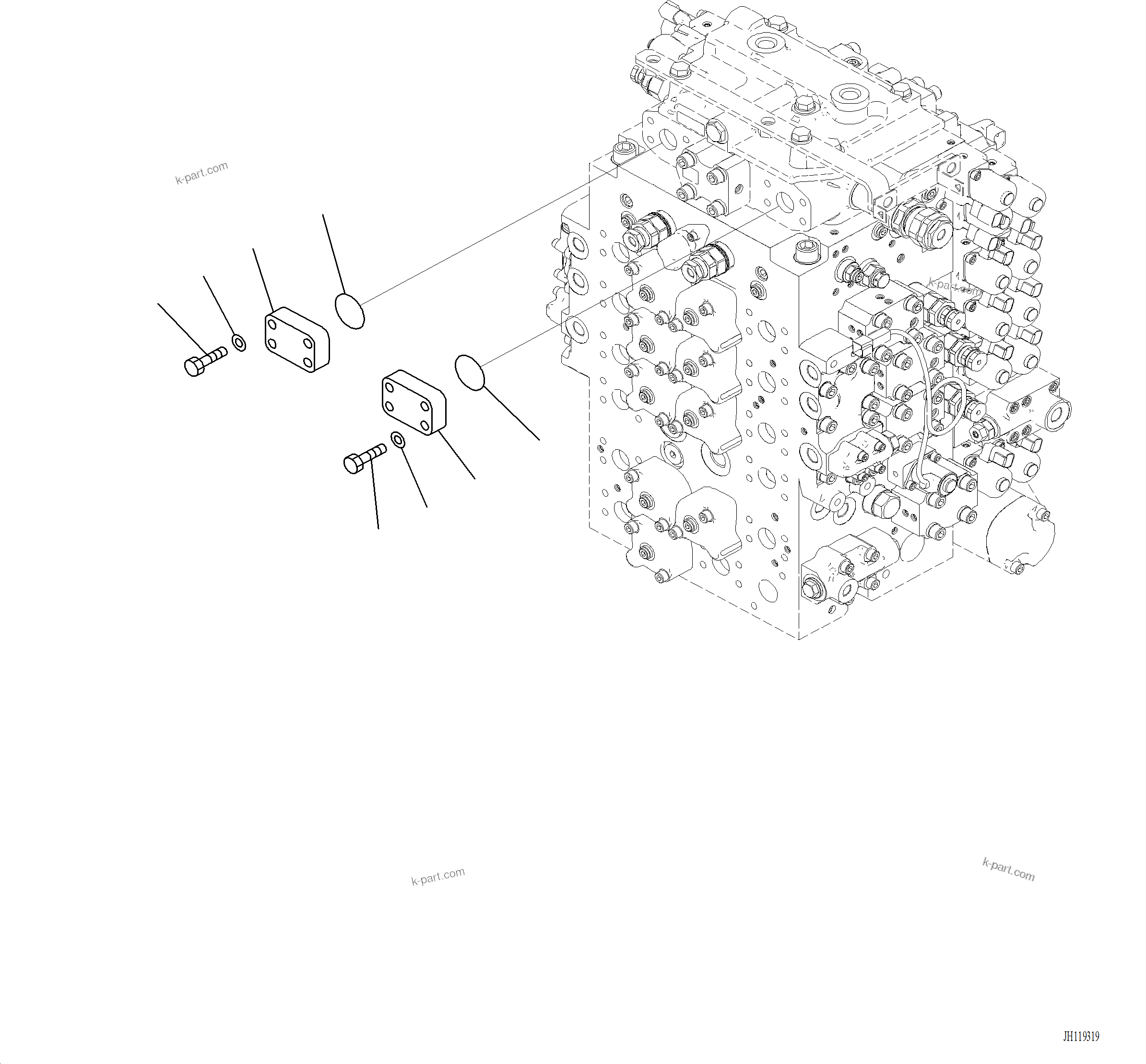 Komatsu parts book diagram for PC220LCi-12 S/N A15001: H0120-002026 CONTROL VALVE FLANGE (FOR 1-SERVICE VALVE)