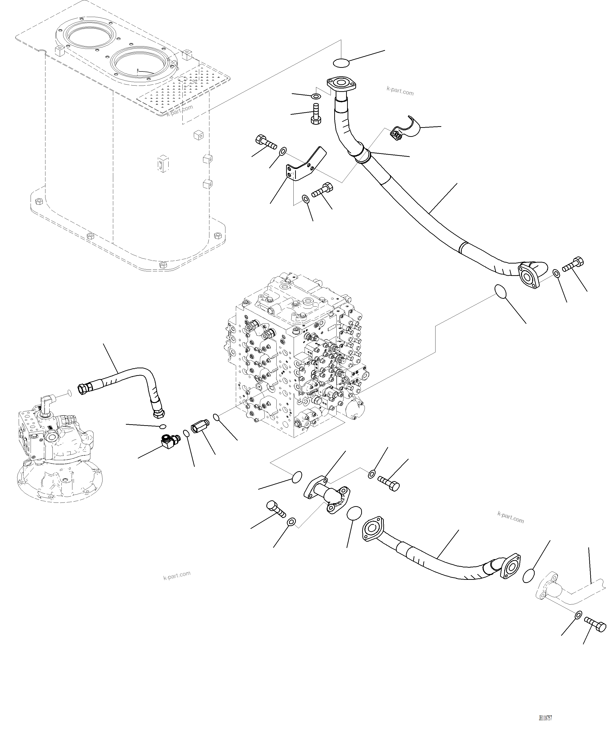 Komatsu parts book diagram for PC220LCi-12 S/N A15001: H0330-001001 RETURN PIPING