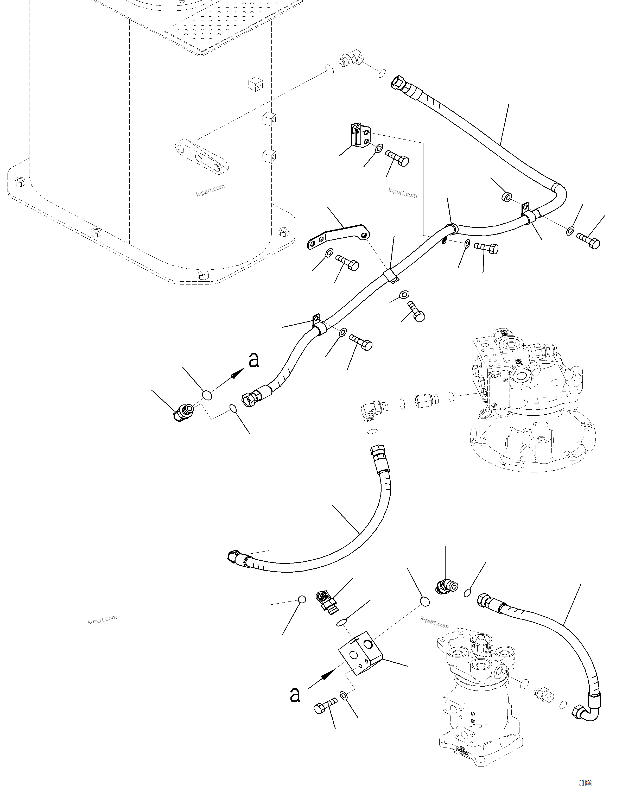 Komatsu parts book diagram for PC220LCi-12 S/N A15001: H0340-001001 DRAIN PIPING HYDRAULIC TANK TO TRAVEL MOTOR AND SWING MOTOR