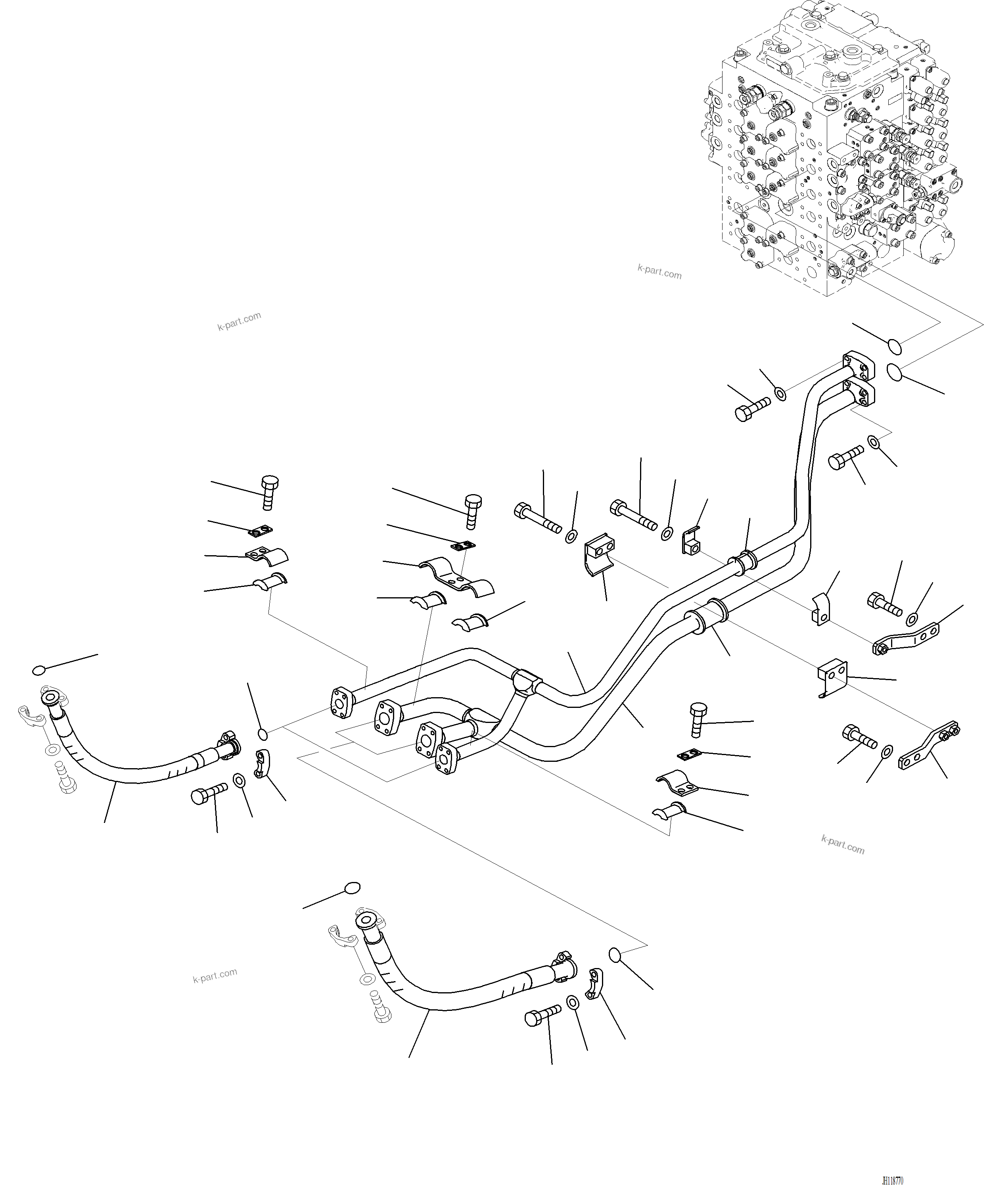 Komatsu parts book diagram for PC220LCi-12 S/N A15001: H1210-001001 BOOM PIPING