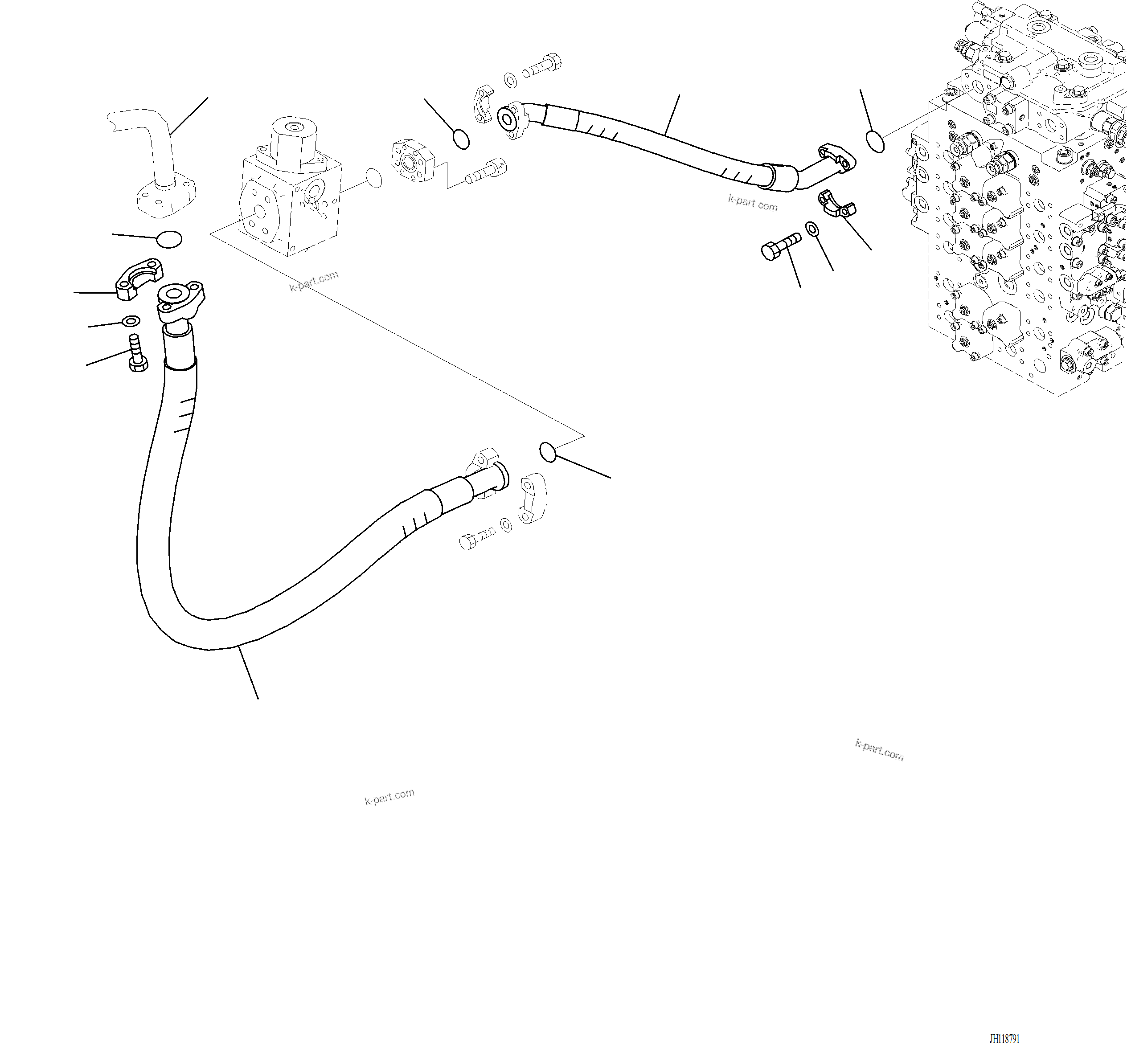 Komatsu parts book diagram for PC220LCi-12 S/N A15001: H1270-002004 ATTACHMENT PIPING PIPING, R.H.