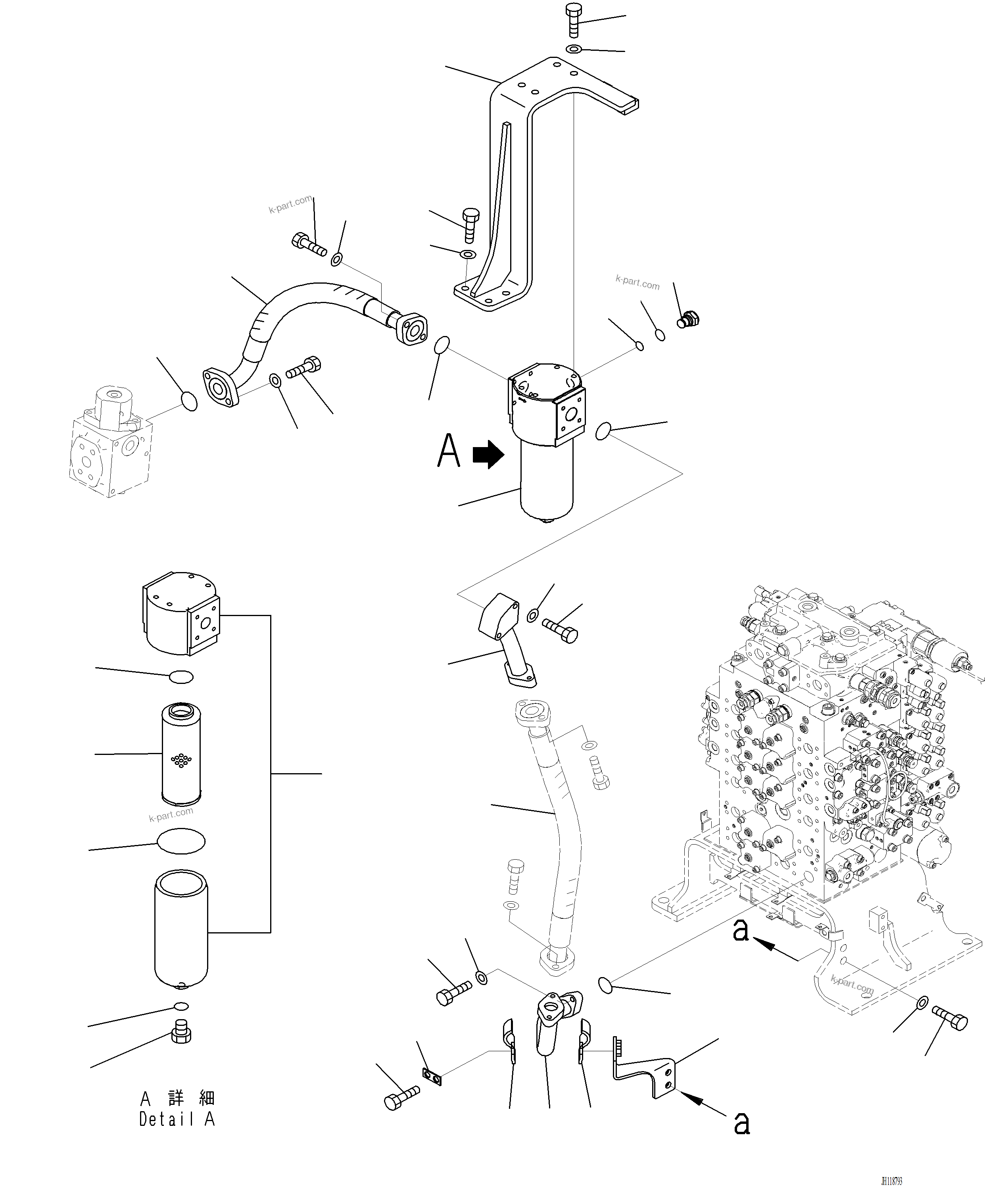 Komatsu parts book diagram for PC220LCi-12 S/N A15001: H1270-002005 ATTACHMENT PIPING RETURN PIPING