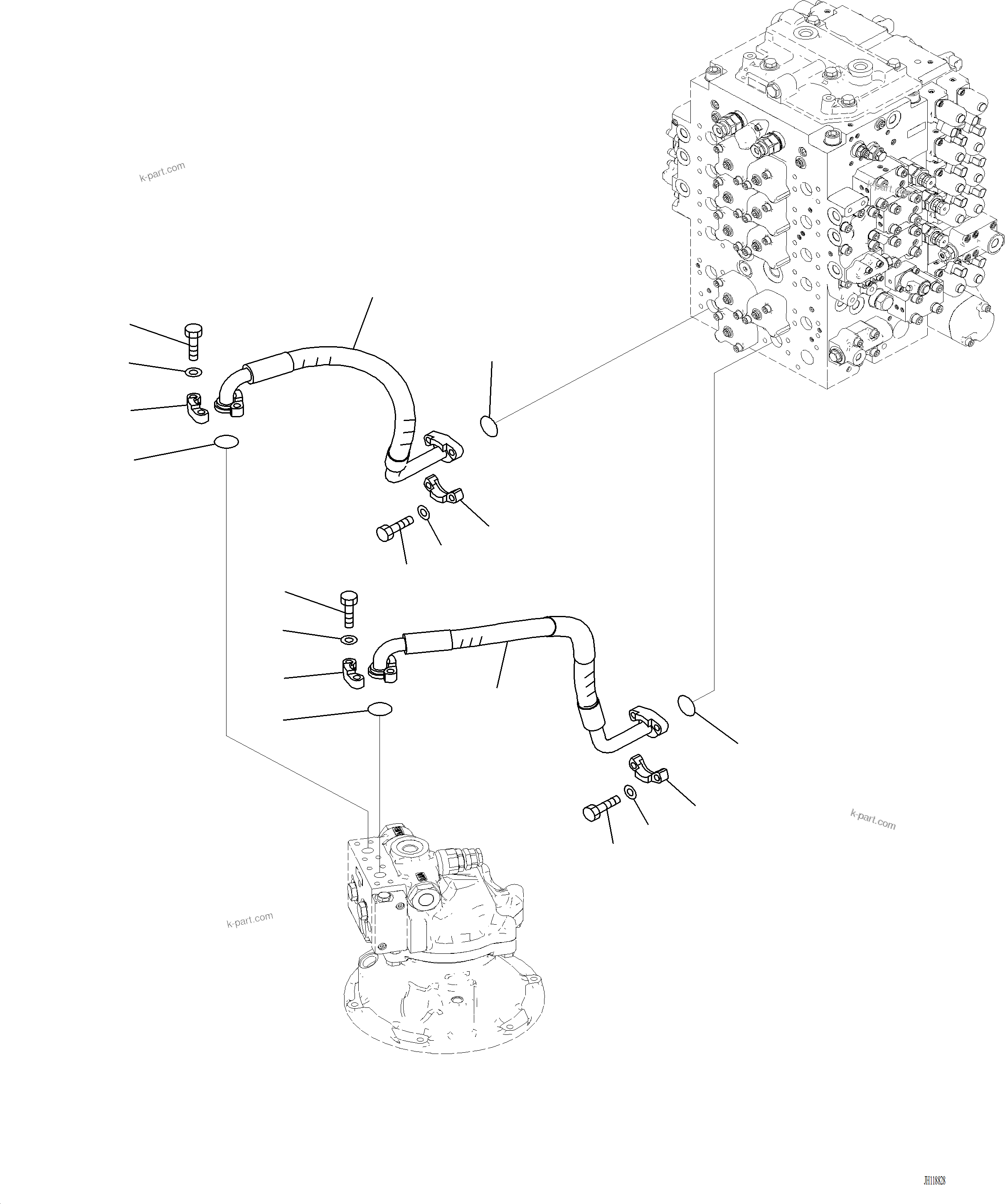 Komatsu parts book diagram for PC220LCi-12 S/N A15001: H1340-001001 SWING PIPING
