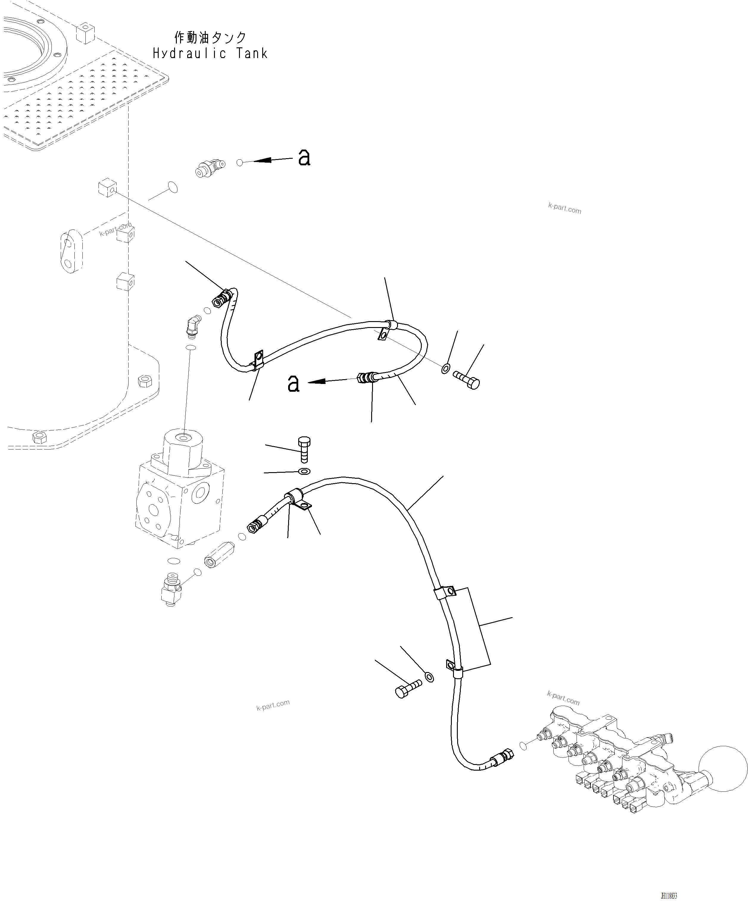 Komatsu parts book diagram for PC220LCi-12 S/N A15001: H1831-002003 SOLENOID VALVE PIPING (2/2) (FOR 1-ADDITIONAL ACTUATOR PIPING, TOOL CONTROL)