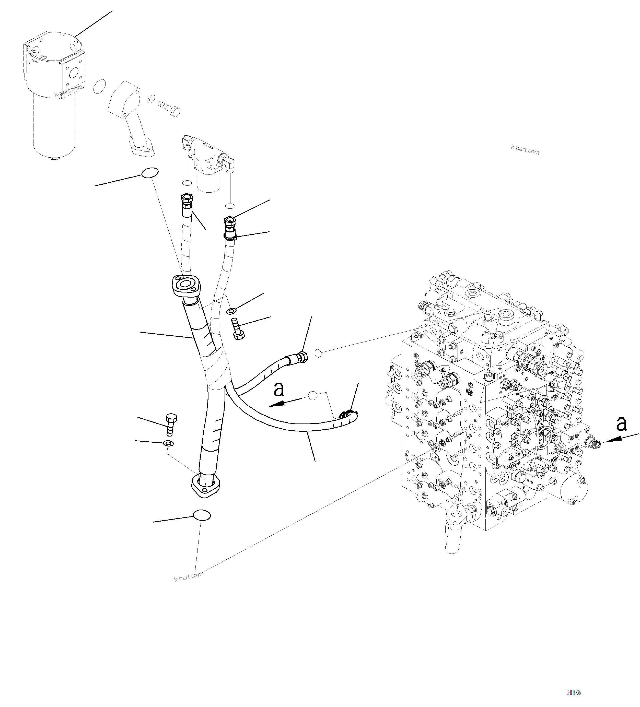 Komatsu parts book diagram for PC220LCi-12 S/N A15001: H1831-002005 SOLENOID VALVE PILOT FILTER RELATED PARTS (FOR 1-ADDITIONAL ACTUATOR PIPING, TOOL CONTROL)