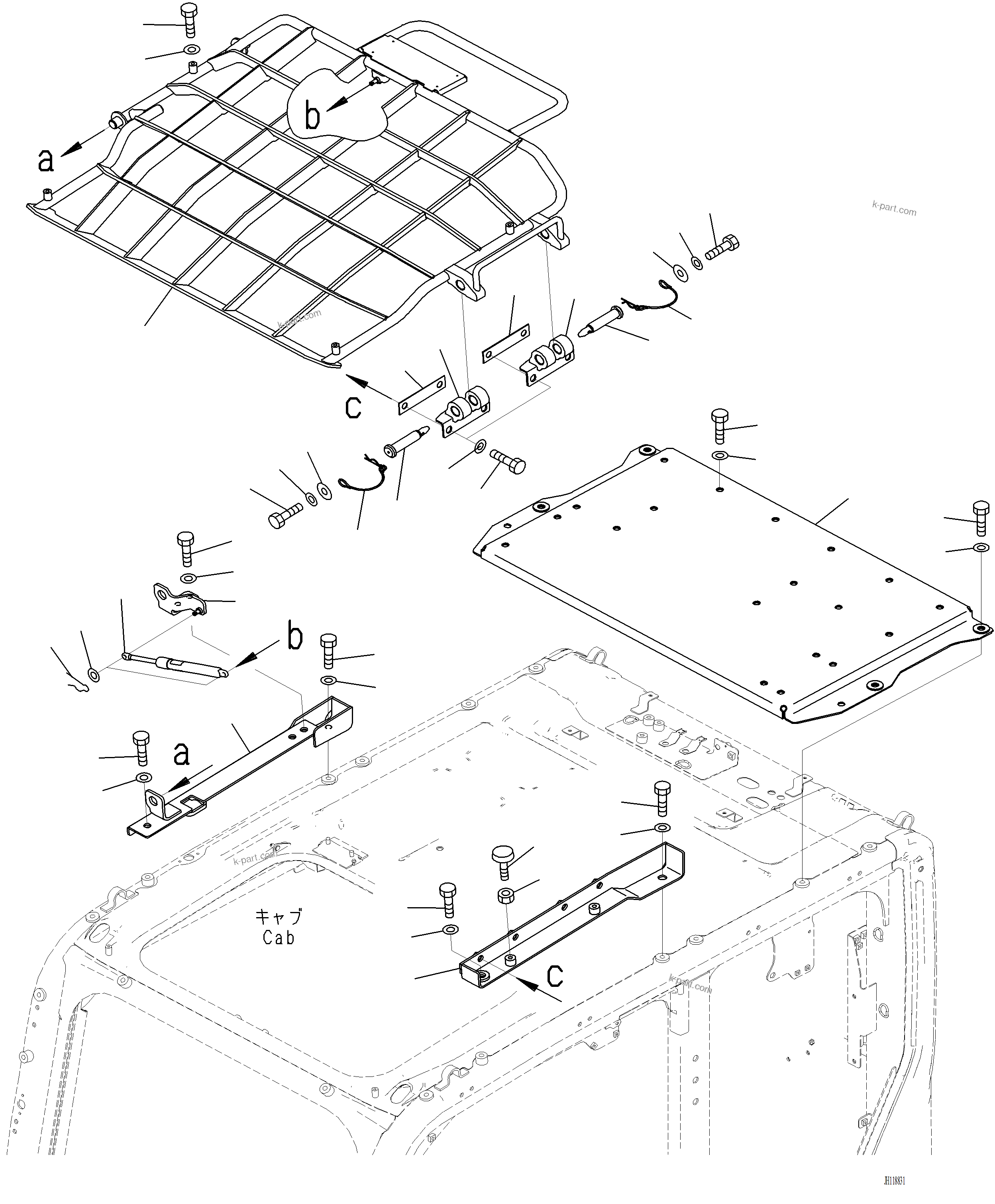 Komatsu parts book diagram for PC220LCi-12 S/N A15001: K0220-001001 TOP GUARD