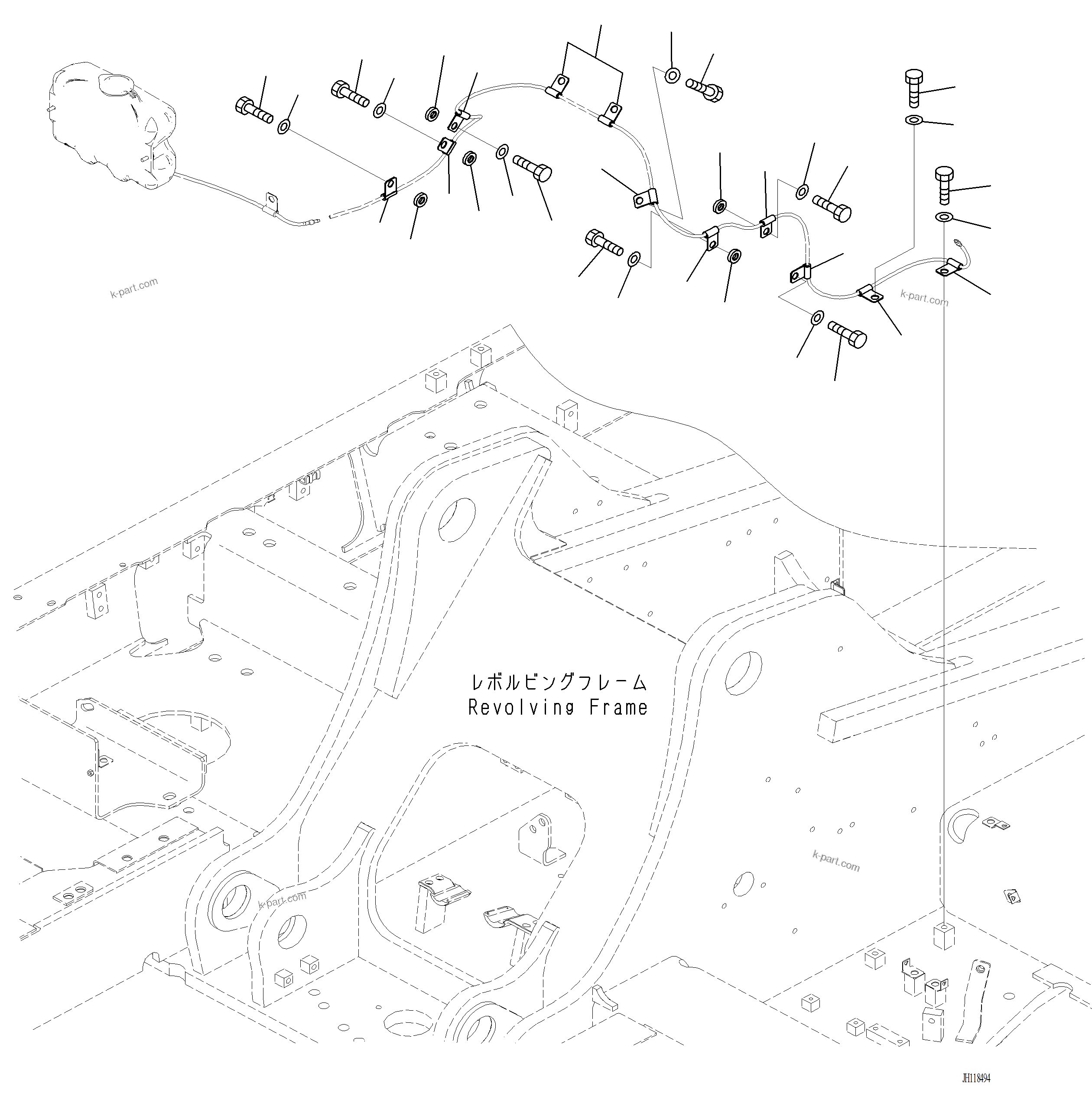 Komatsu parts book diagram for PC220LCi-12 S/N A15001: K0350-001002 WINDOW WASHER HOSE CLAMP