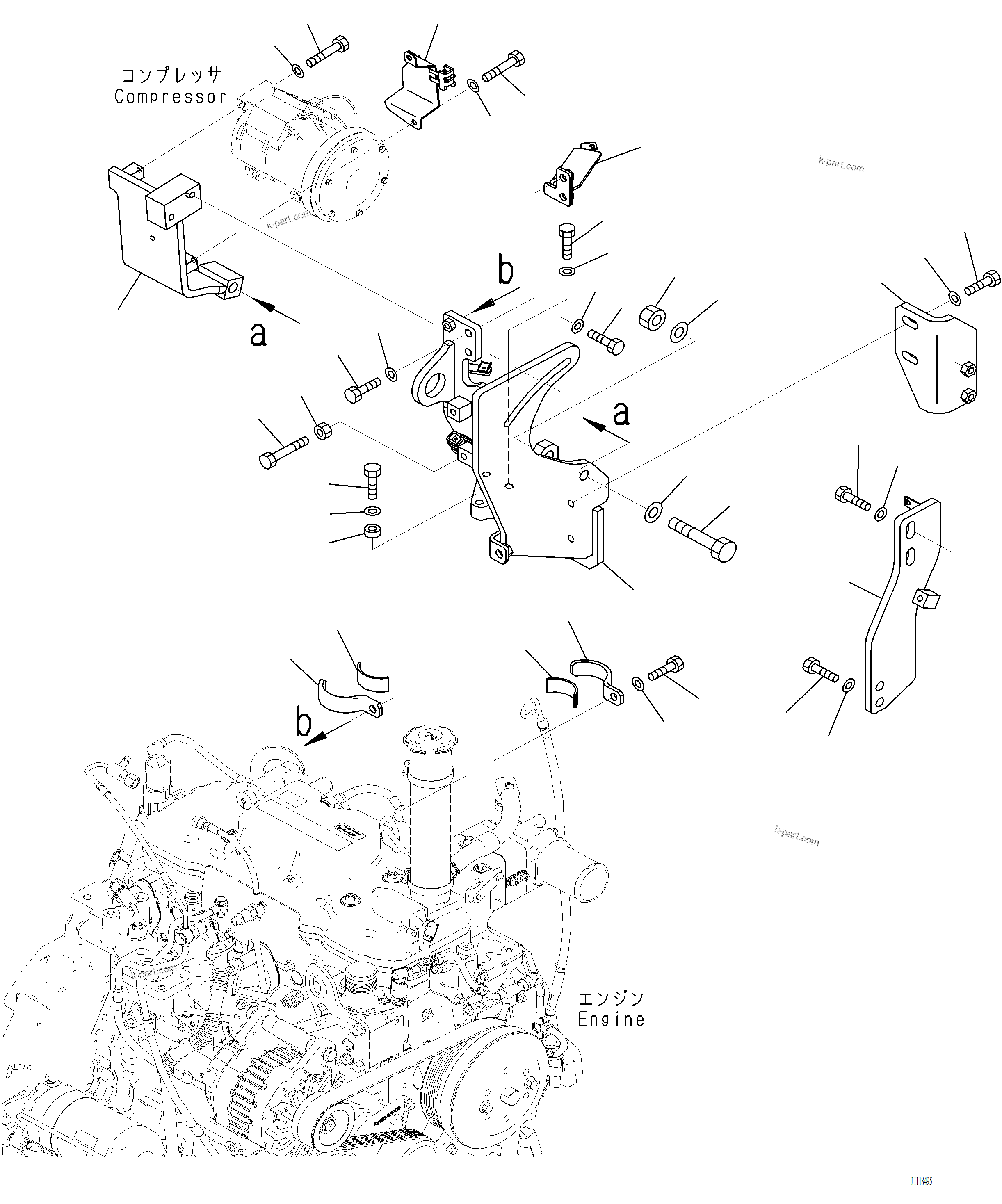 Komatsu parts book diagram for PC220LCi-12 S/N A15001: K0700-001002 AIR CONDITIONER COMPRESSOR MOUNTING