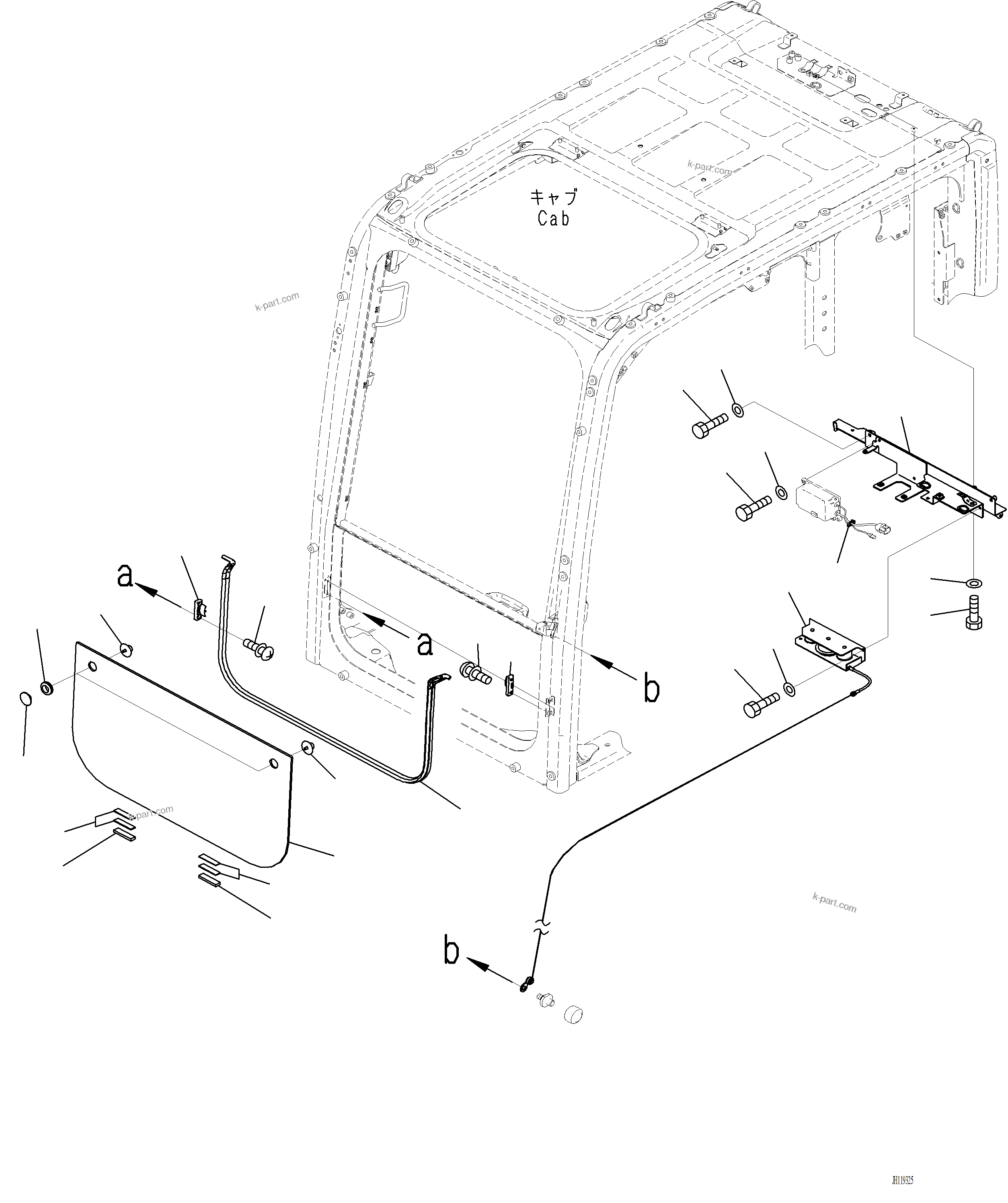 Komatsu parts book diagram for PC220LCi-12 S/N A15001: K1111-001004 CAB FRONT LOWER WINDOW