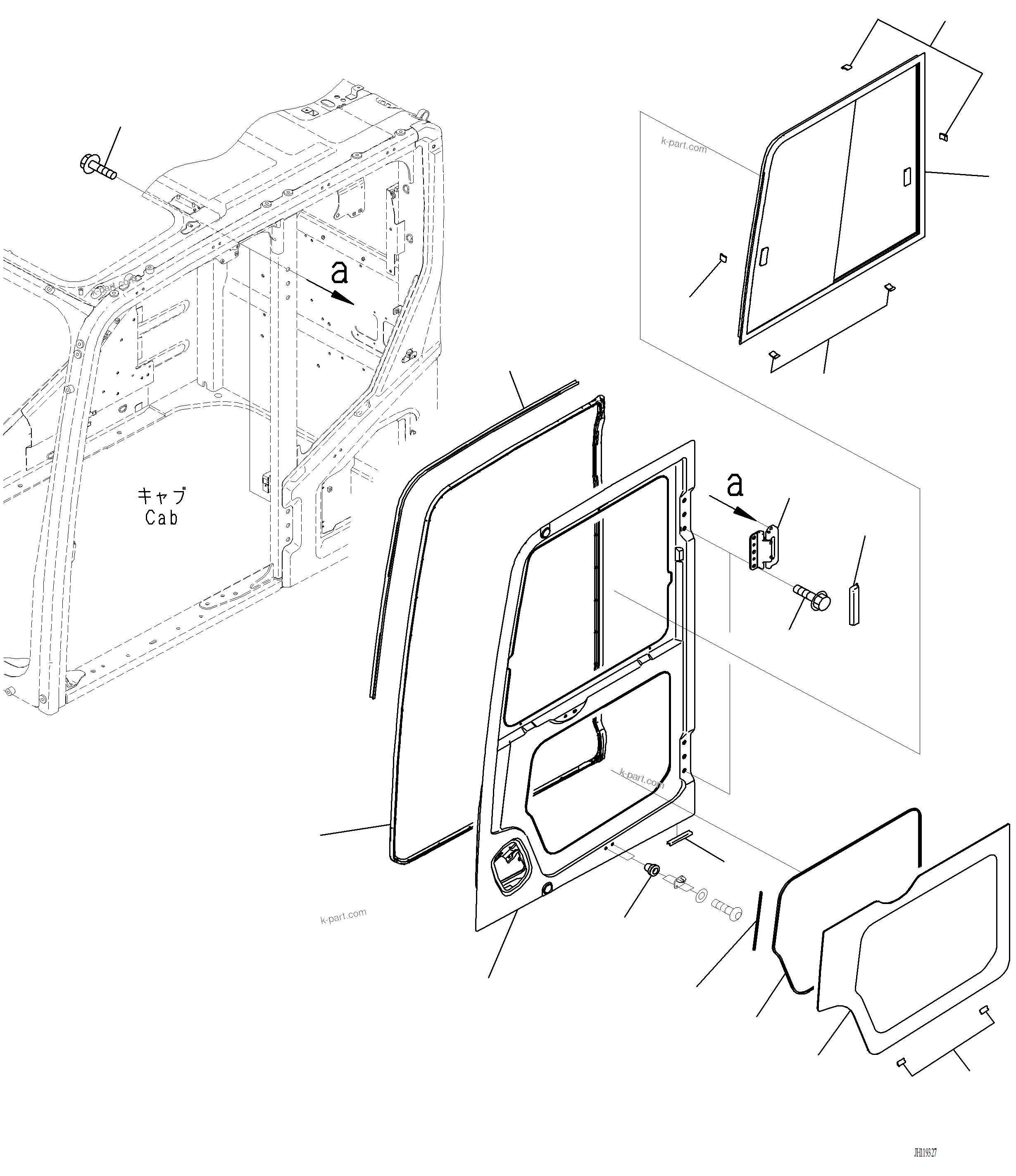 Komatsu parts book diagram for PC220LCi-12 S/N A15001: K1111-001007 CAB DOOR