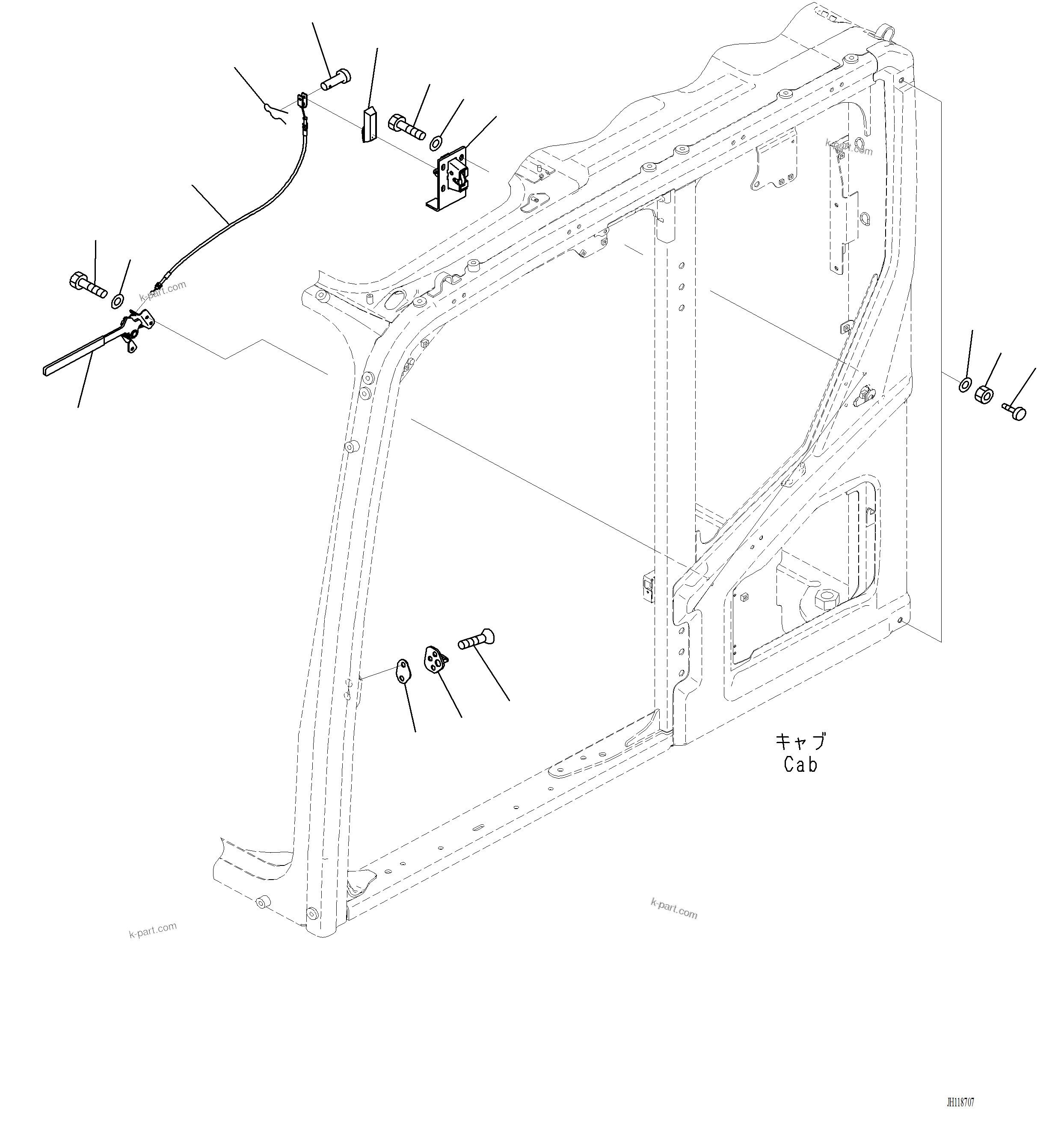 Komatsu parts book diagram for PC220LCi-12 S/N A15001: K1111-001009 CAB OPEN LOCK AND DOOR CATCH