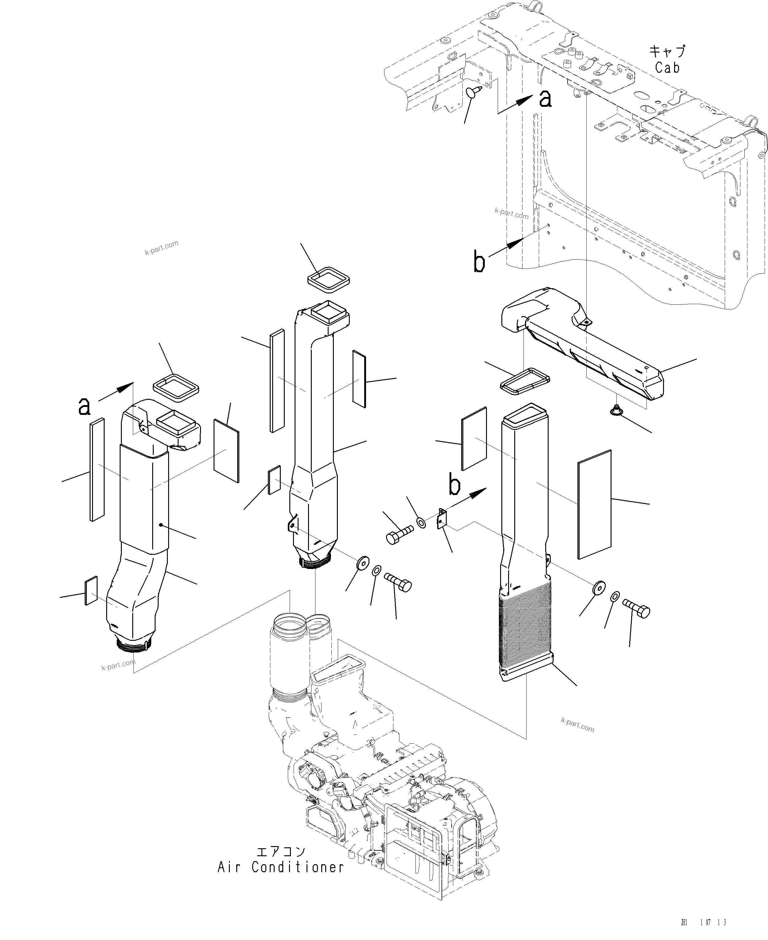 Komatsu parts book diagram for PC220LCi-12 S/N A15001: K1111-001013 CAB REAR DUCT