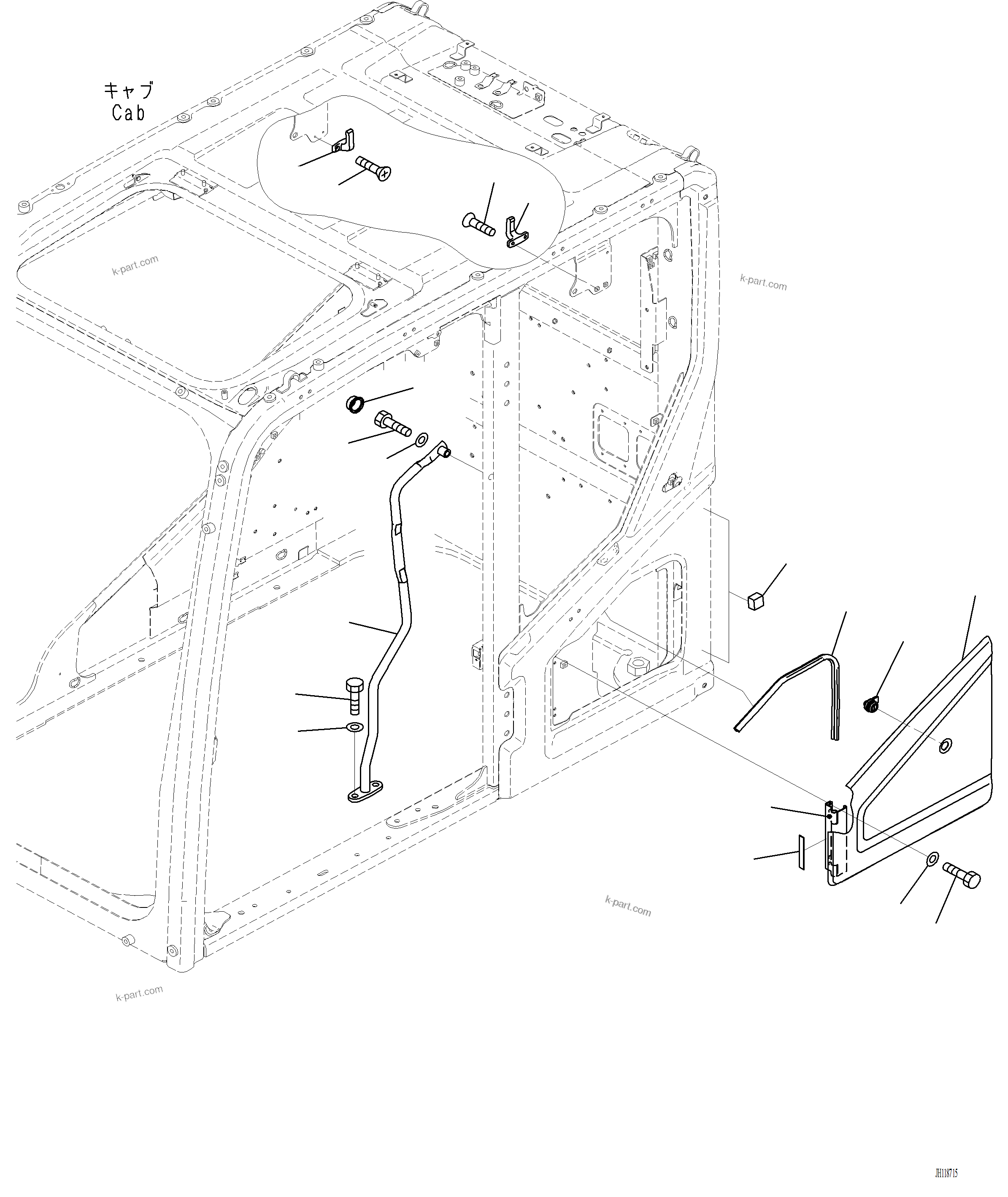 Komatsu parts book diagram for PC220LCi-12 S/N A15001: K1111-001015 CAB HANGER, AIR INTAKE AND GRIP