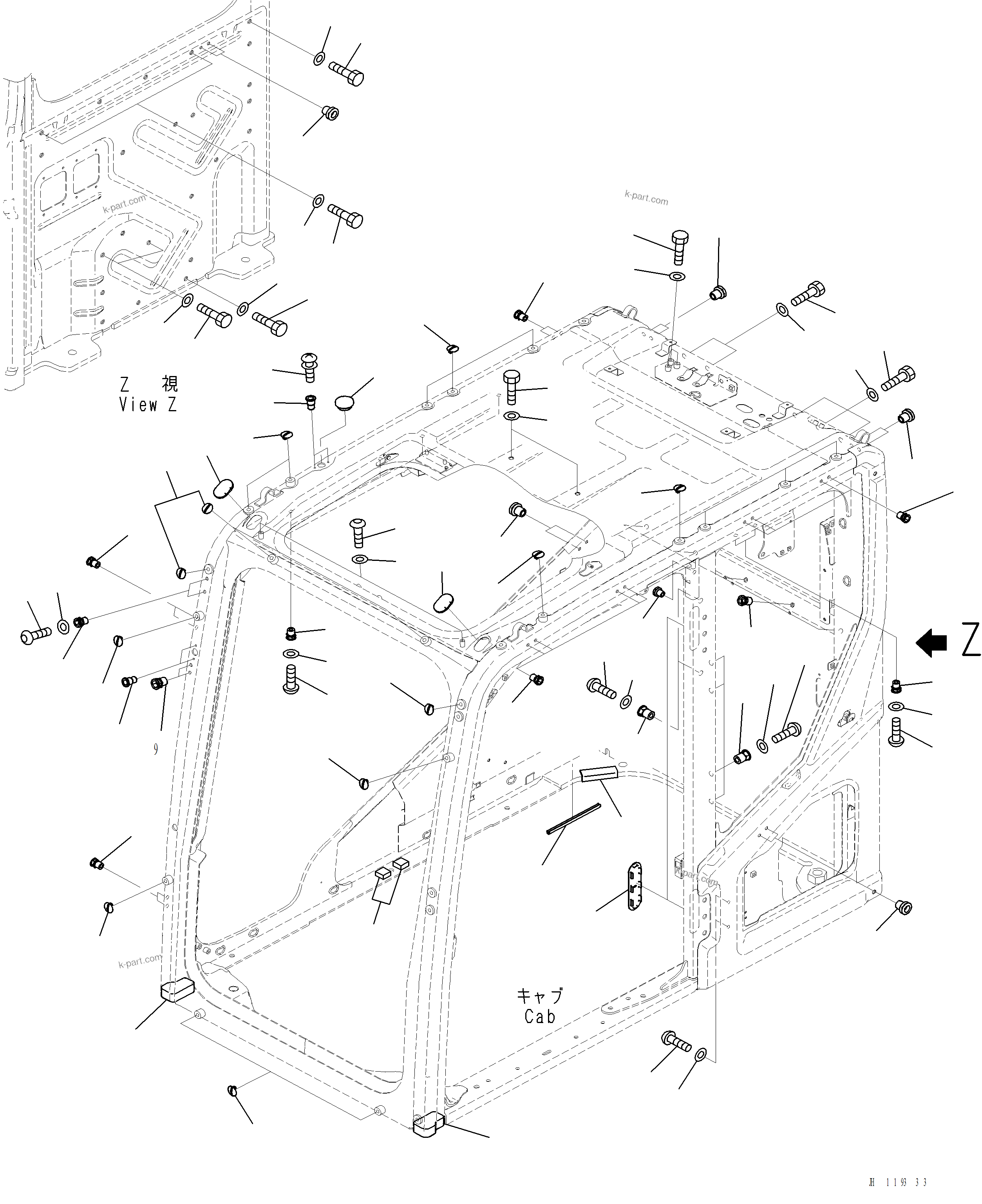 Komatsu parts book diagram for PC220LCi-12 S/N A15001: K1111-001016 CAB PLUG BOLT
