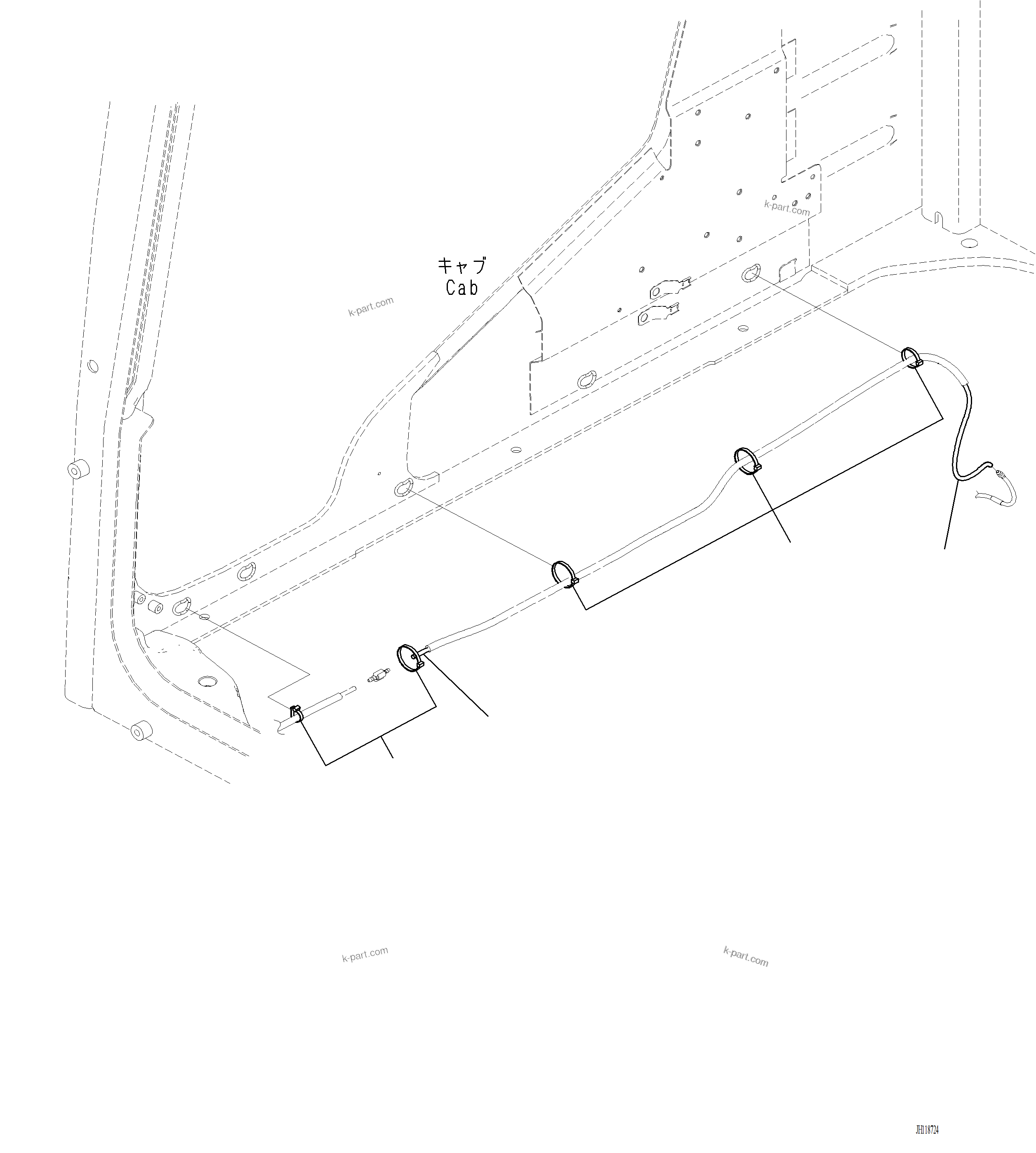 Komatsu parts book diagram for PC220LCi-12 S/N A15001: K1111-001023 CAB CAB IN PARTS, WASHER HOSE MOUNTING