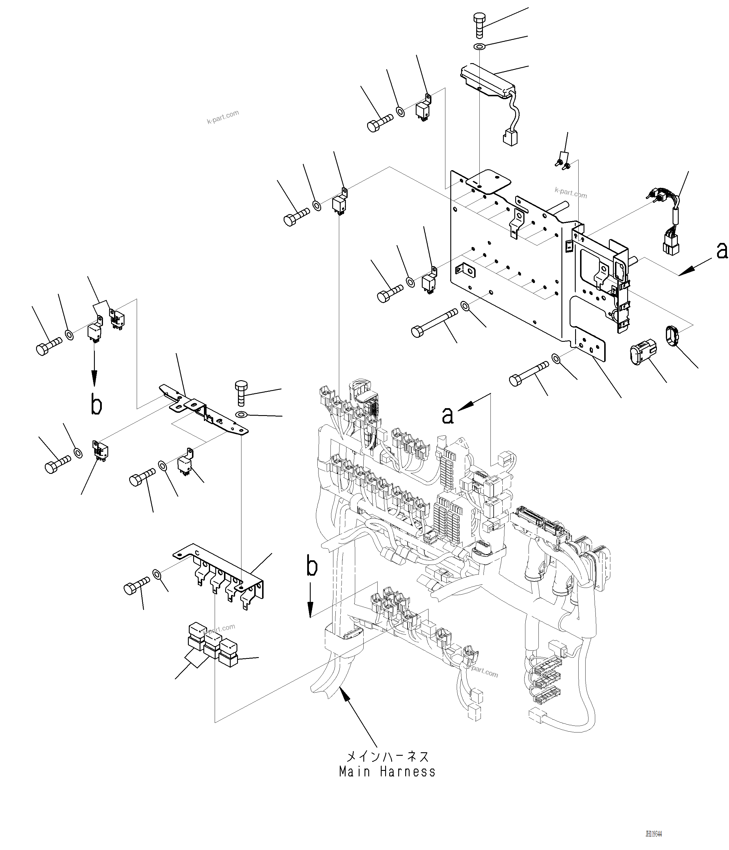 Komatsu parts book diagram for PC220LCi-12 S/N A15001: K1111-001028 CAB CAB IN PARTS, SUB PLATE AND RELAY