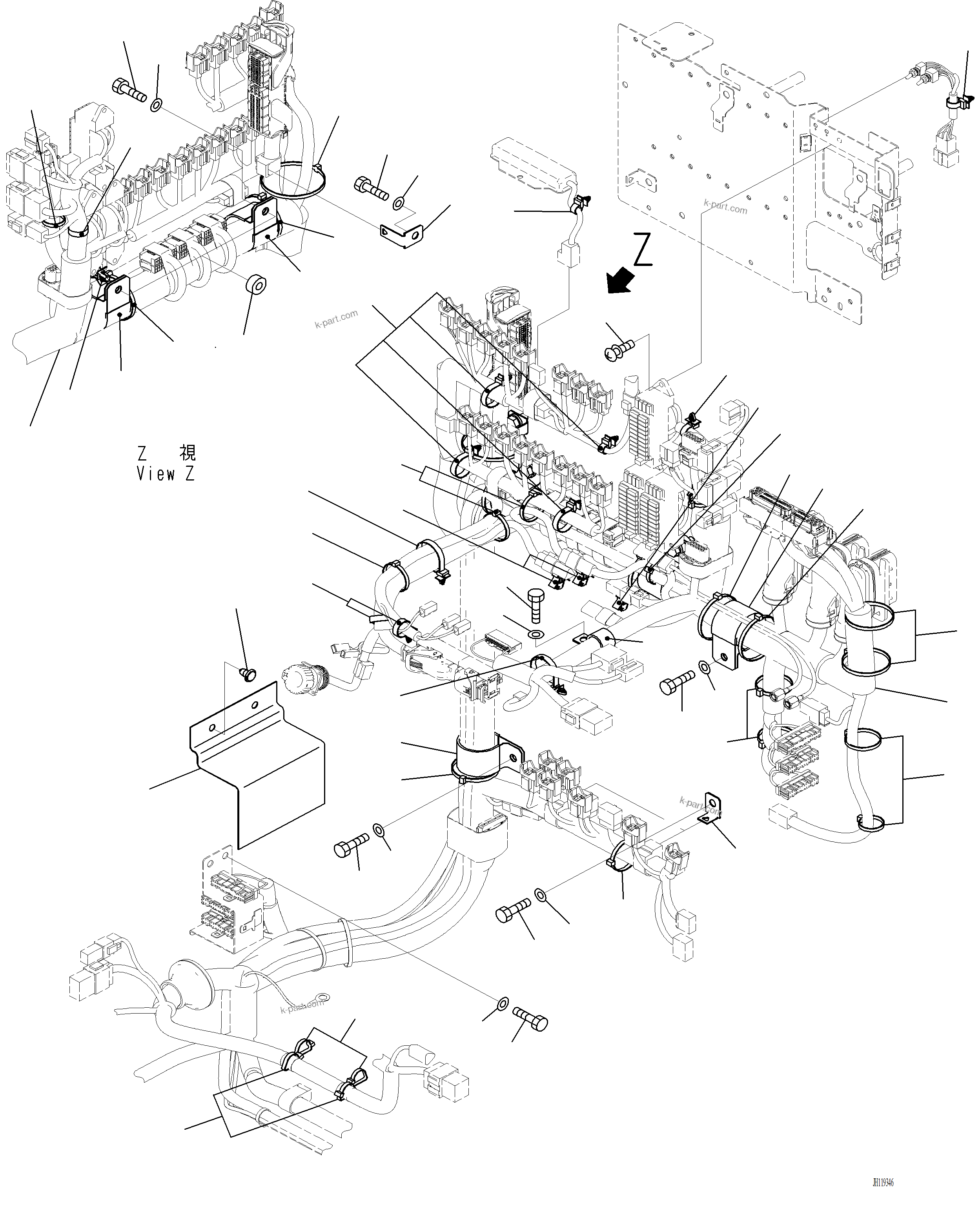 Komatsu parts book diagram for PC220LCi-12 S/N A15001: K1111-001030 CAB CAB IN PARTS, MAIN WIRING HARNESS CLAMP