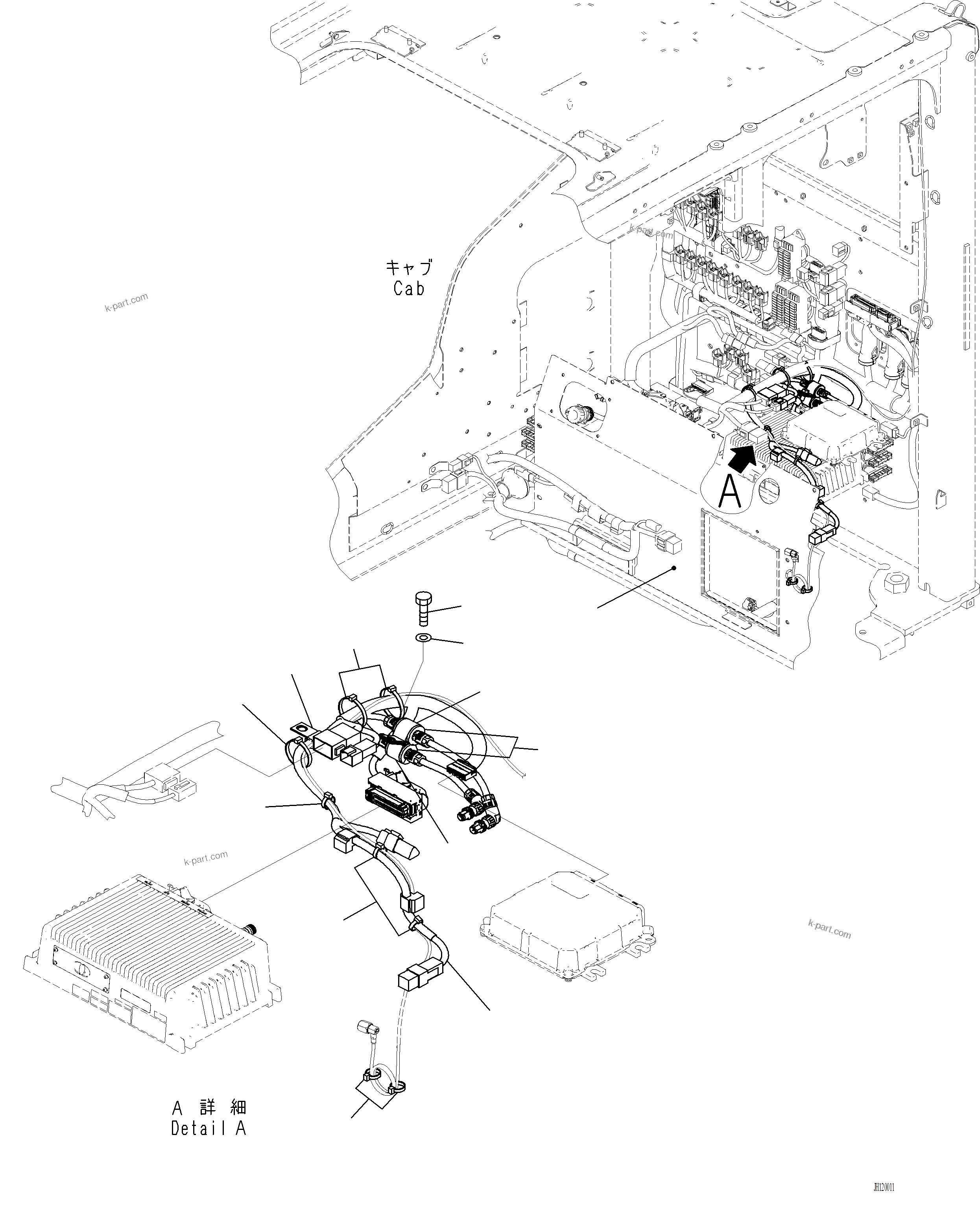 Komatsu parts book diagram for PC220LCi-12 S/N A15001: K1111-001035 CAB CAB IN PARTS, WIRING HARNESS