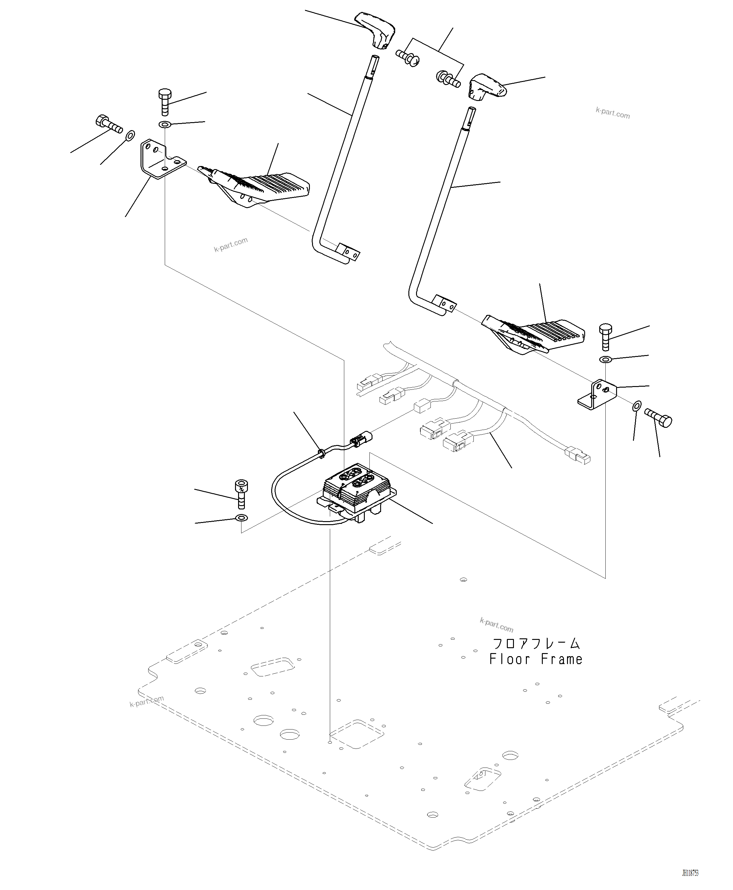 Komatsu parts book diagram for PC220LCi-12 S/N A15001: K1111-001040 CAB FLOOR, TRAVEL CONTROL LEVER