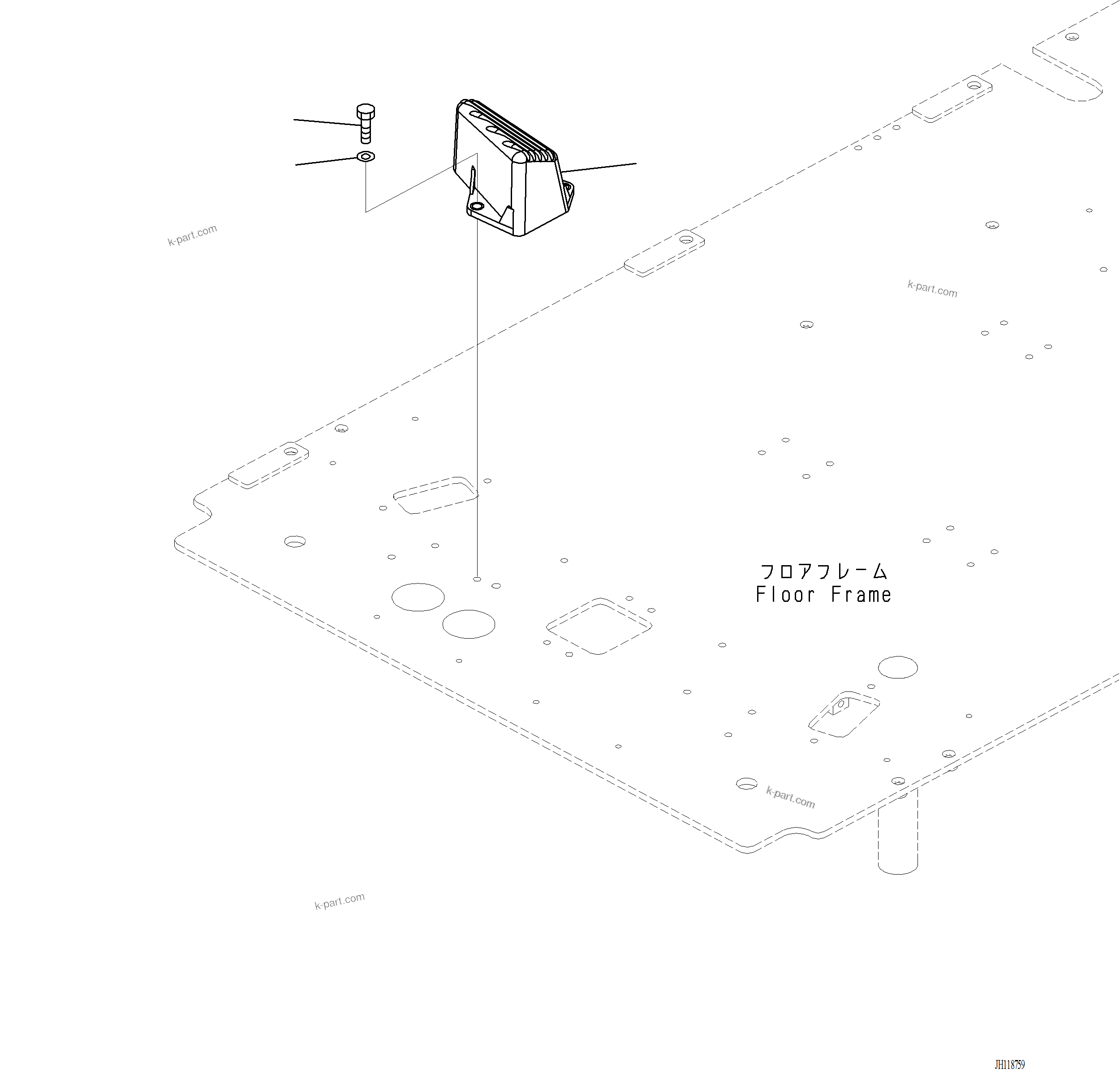 Komatsu parts book diagram for PC220LCi-12 S/N A15001: K1111-001042 CAB FLOOR, FOOTREST, R.H.