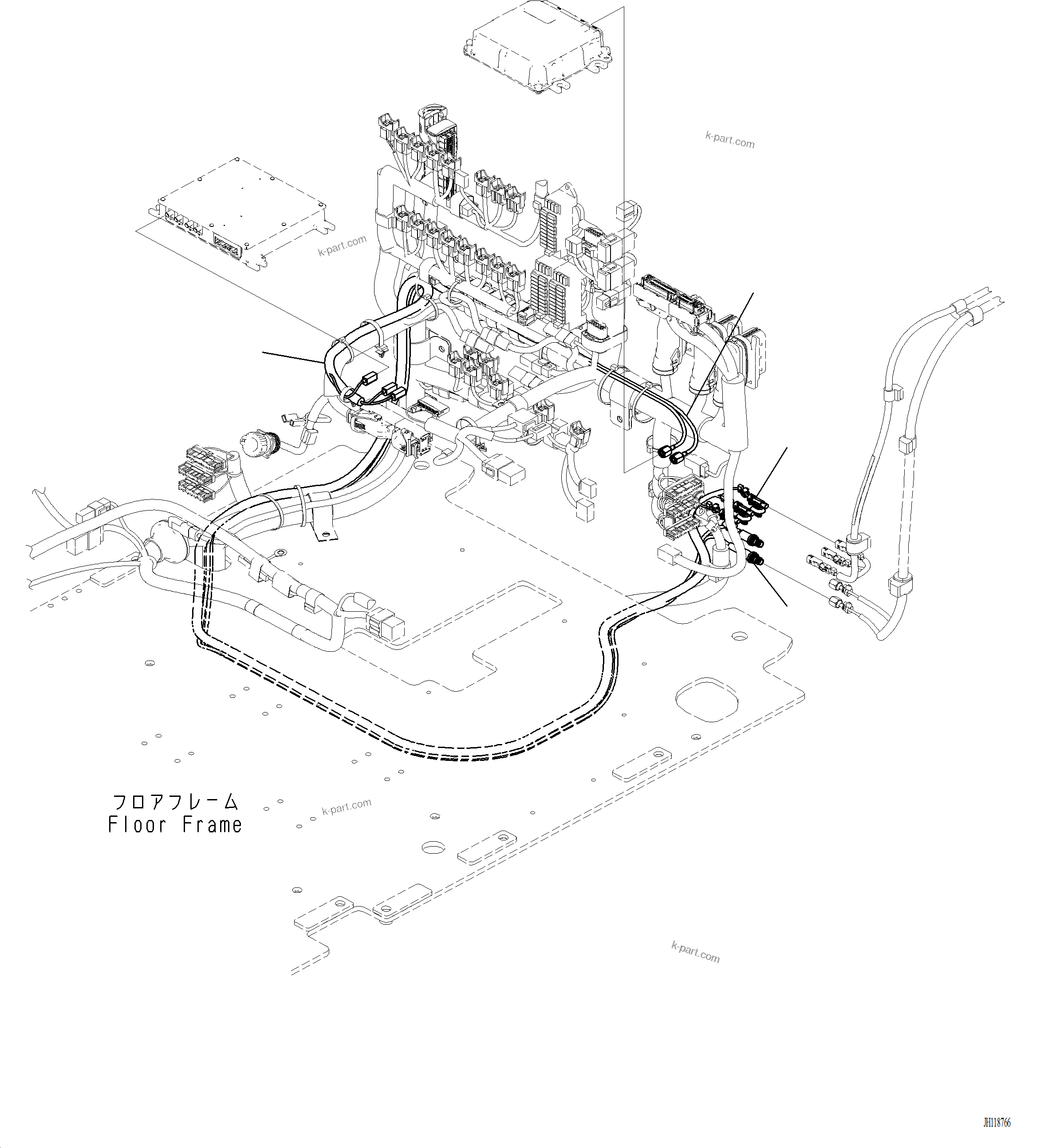 Komatsu parts book diagram for PC220LCi-12 S/N A15001: K1111-001044 CAB FLOOR, ADDITIONAL WIRING HARNESS
