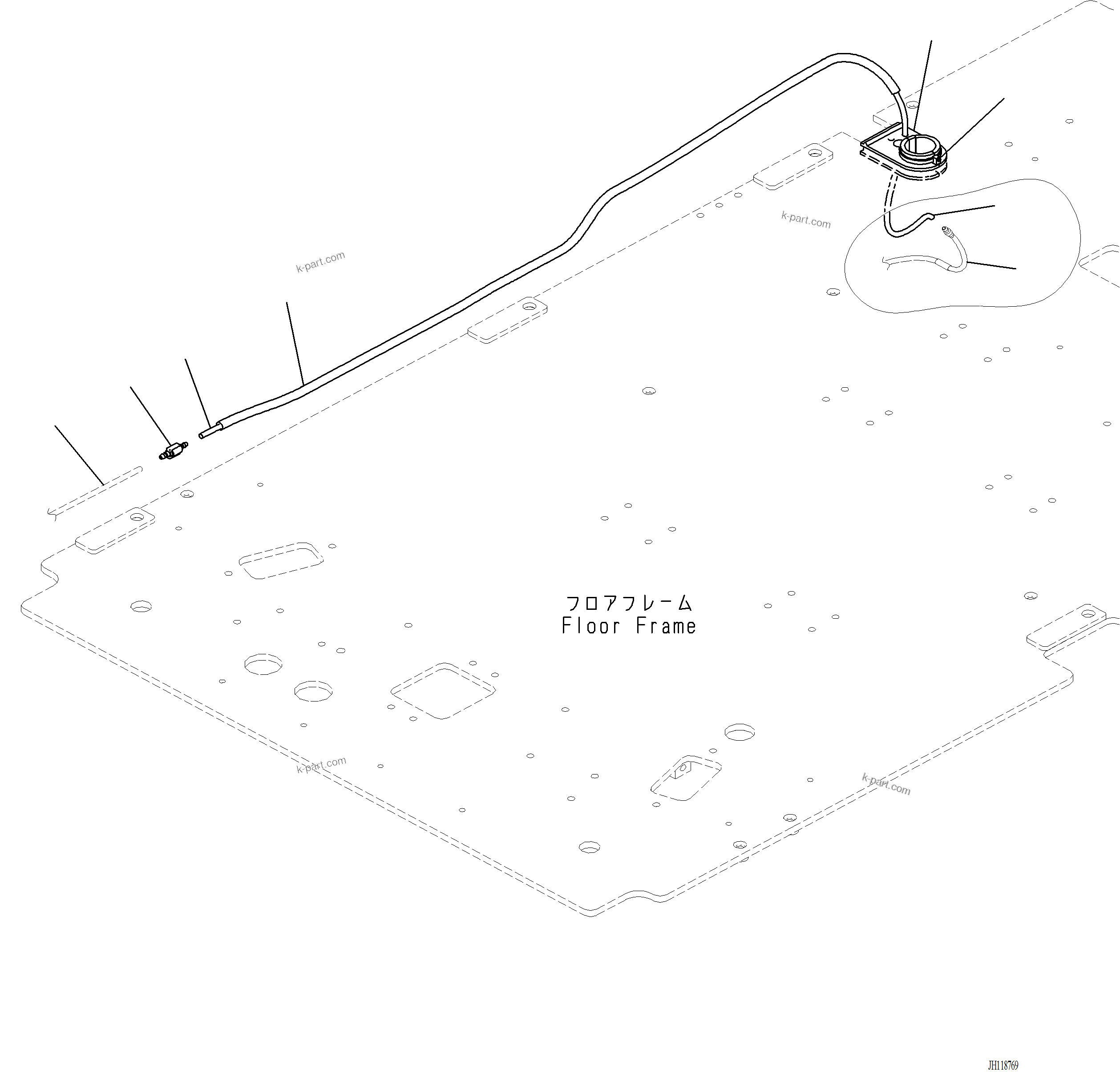 Komatsu parts book diagram for PC220LCi-12 S/N A15001: K1111-001046 CAB FLOOR, WINDOW WASHER HOSE