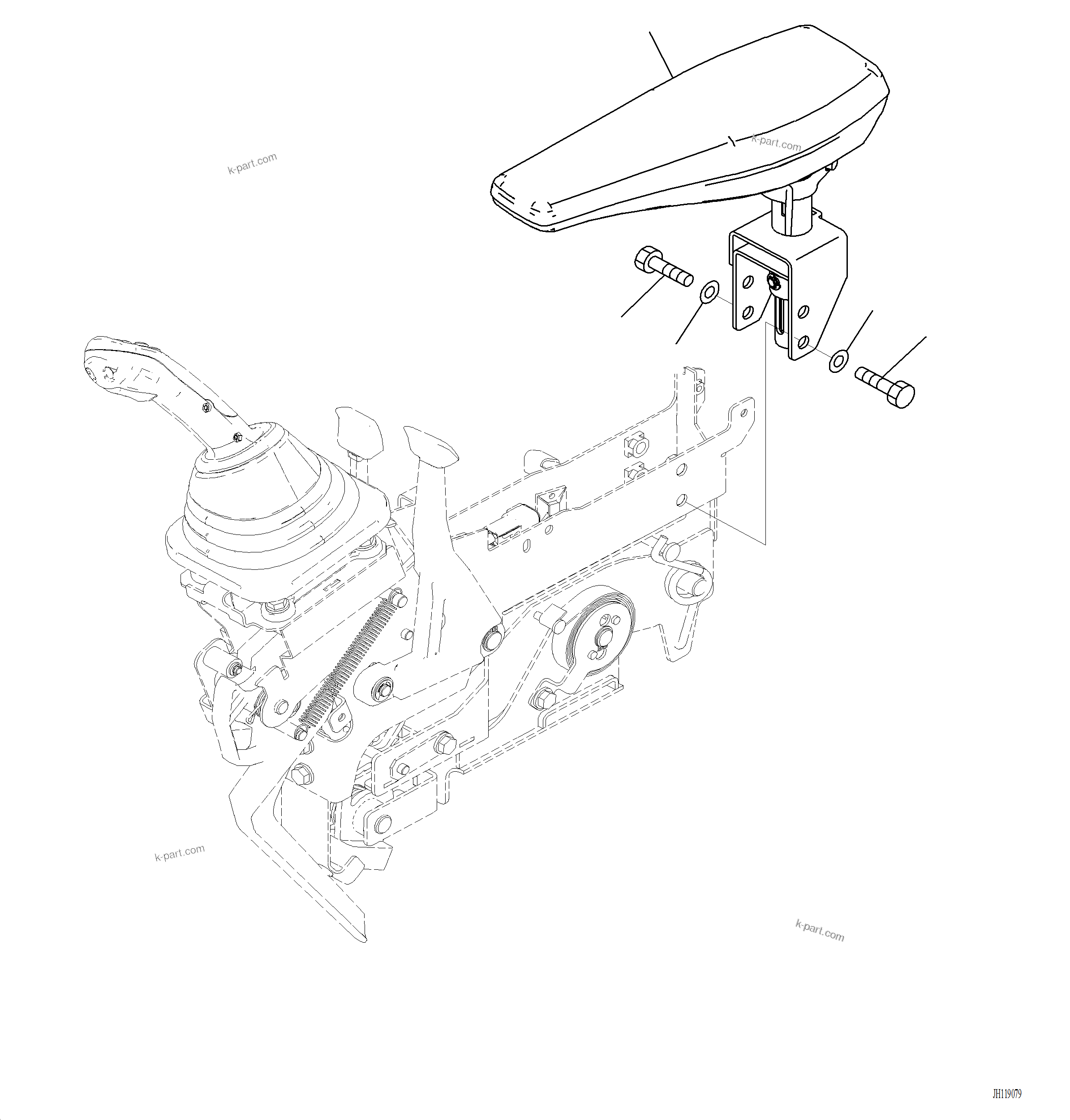 Komatsu parts book diagram for PC220LCi-12 S/N A15001: K1111-001049 CAB FLOOR, ARMREST, L.H.