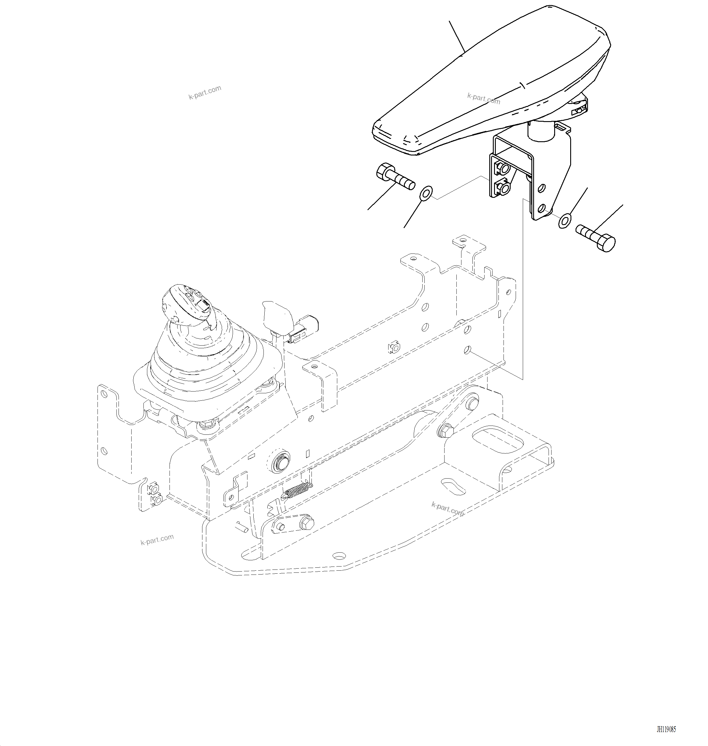 Komatsu parts book diagram for PC220LCi-12 S/N A15001: K1111-001054 CAB FLOOR, ARMREST, R.H.