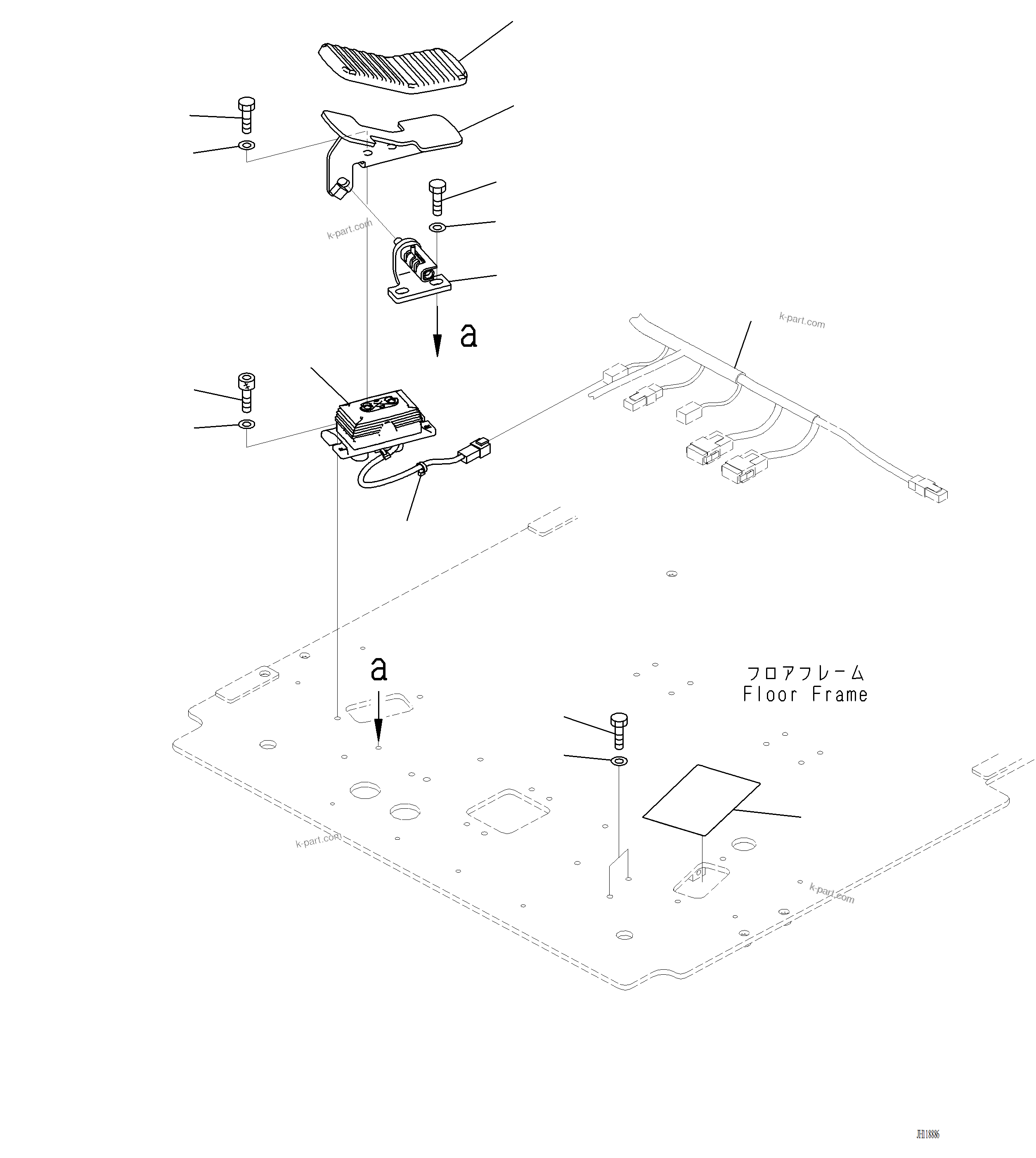 Komatsu parts book diagram for PC220LCi-12 S/N A15001: K1530-002001 ATTACHMENT CONTROL PEDAL (FOR 1-ADDITIONAL ACTUATOR PIPING, TOOL CONTROL)