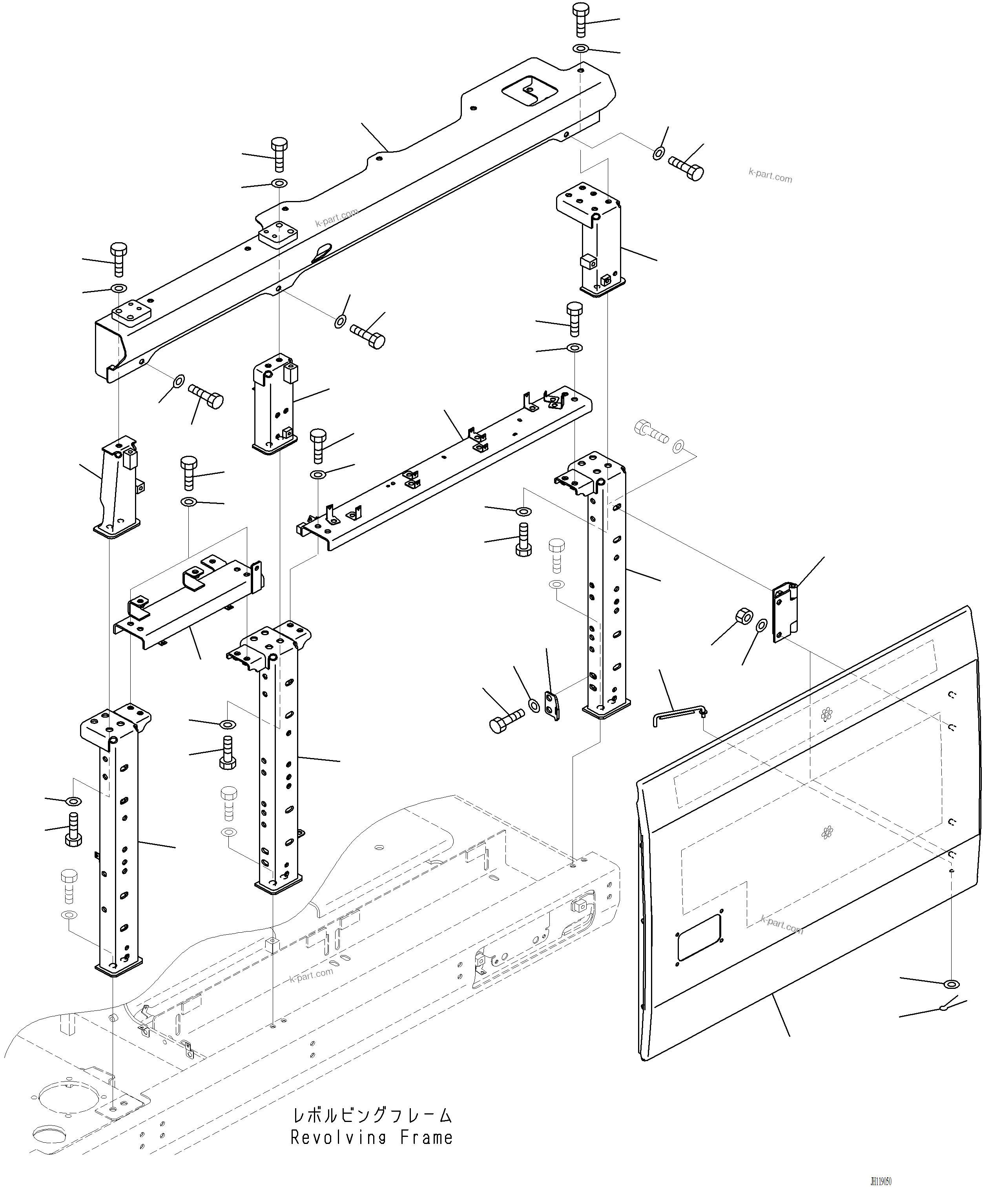 Komatsu parts book diagram for PC220LCi-12 S/N A15001: M1130-002001 SIDE COVER L.H. FRAME AND COVER (FOR CAB REAR HANDRAIL)