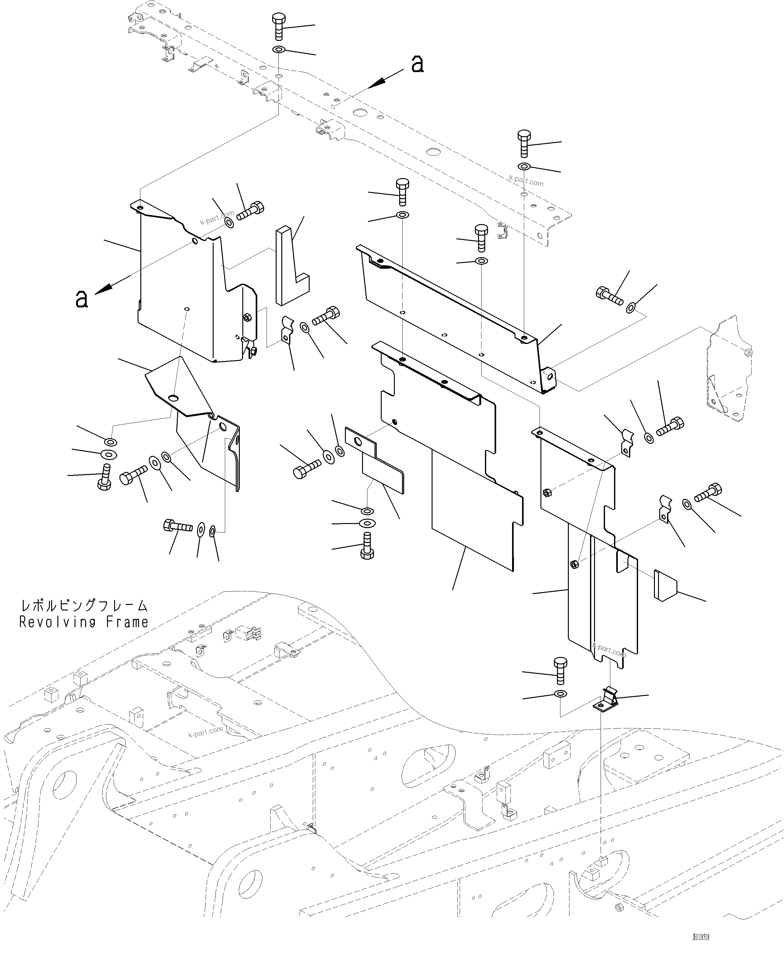 Komatsu parts book diagram for PC220LCi-12 S/N A15001: M1150-001001 PARTITION ENGINE SIDE
