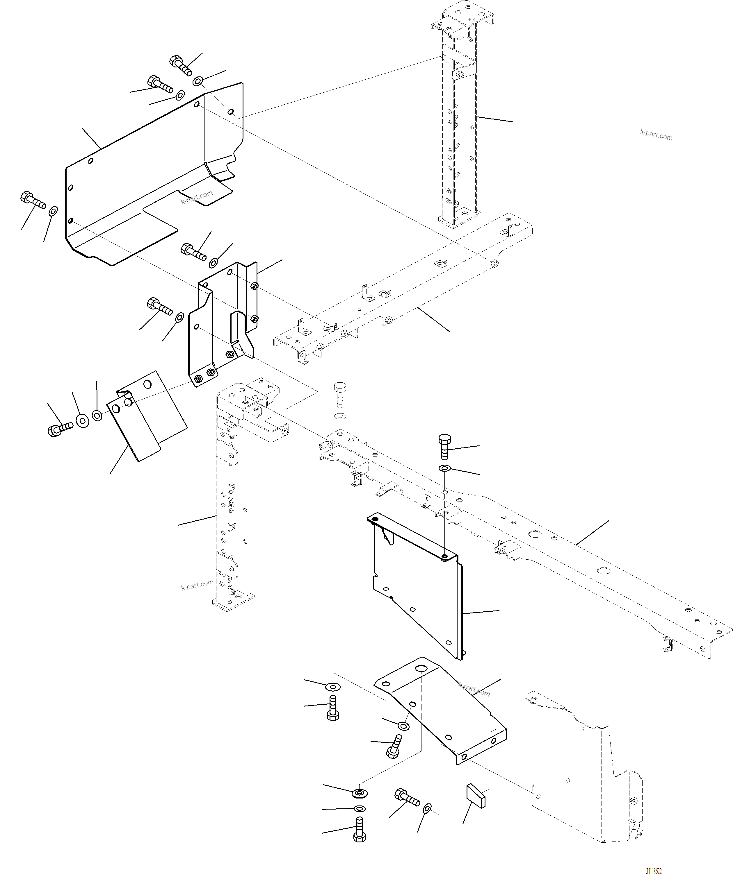 Komatsu parts book diagram for PC220LCi-12 S/N A15001: M1150-001004 PARTITION EXHAUST PIPE SIDE