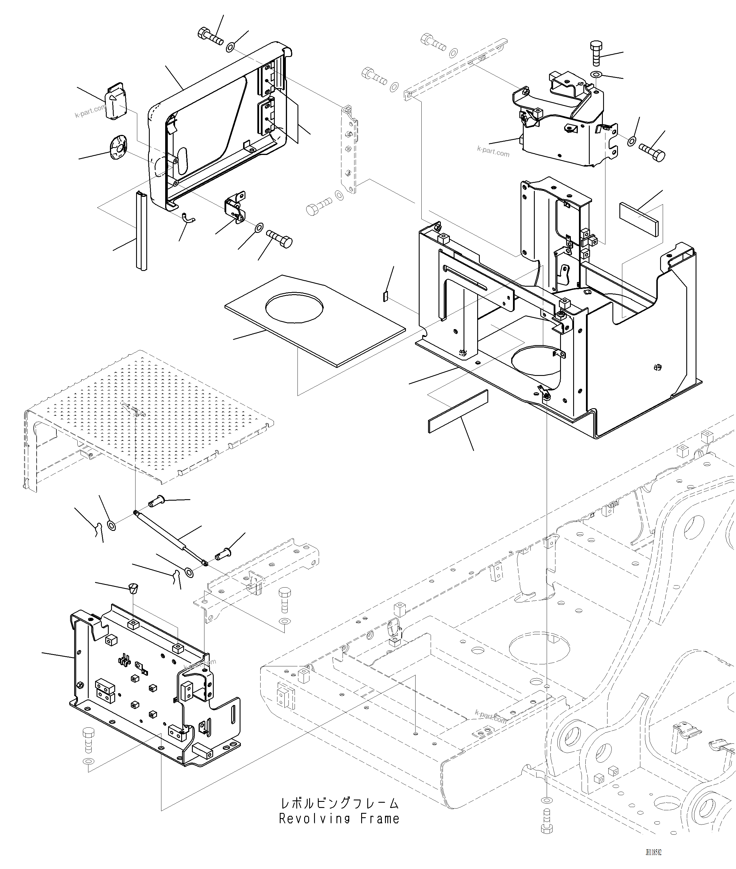 Komatsu parts book diagram for PC220LCi-12 S/N A15001: M1220-001002 RIGHT SIDE CASE FRAME AND BRACKET (1/2)