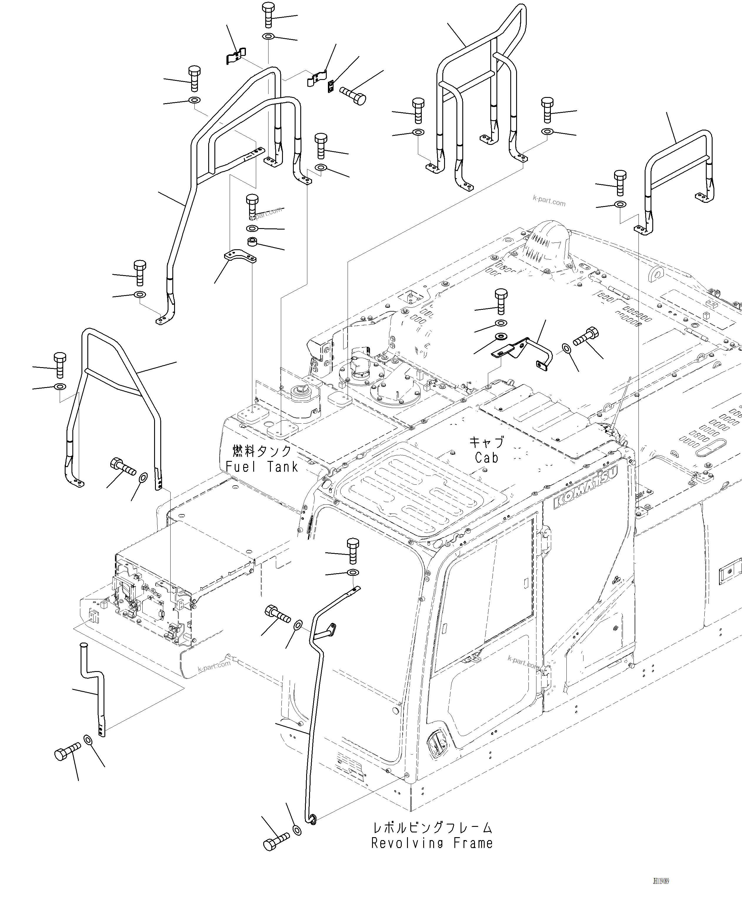 Komatsu parts book diagram for PC220LCi-12 S/N A15001: M1310-002001 HANDRAIL (WITH CAB REAR HANDRAIL)