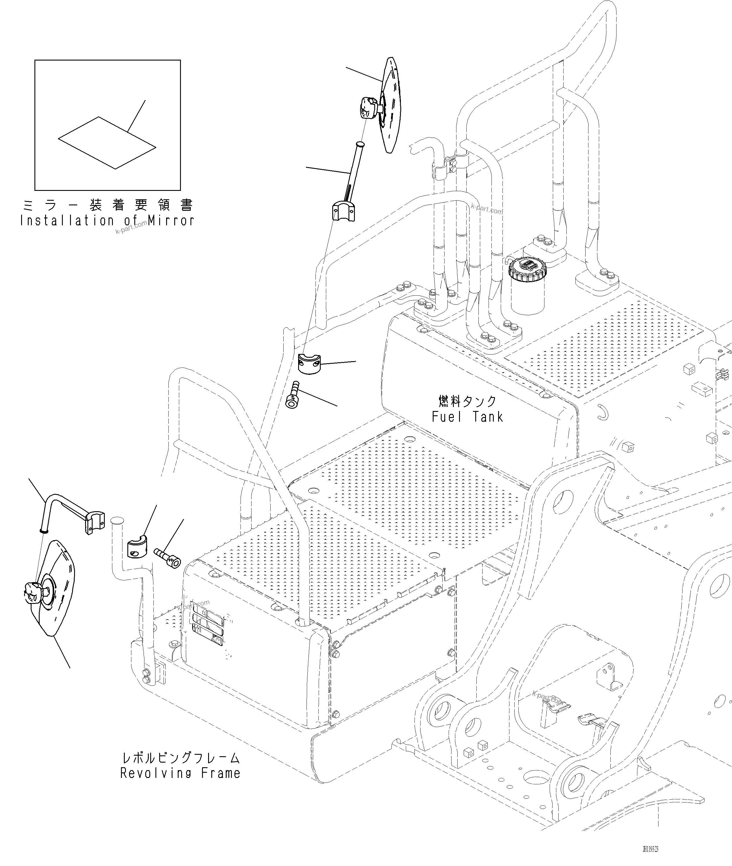 Komatsu parts book diagram for PC220LCi-12 S/N A15001: M1420-001001 REAR VIEW MIRROR R.H.