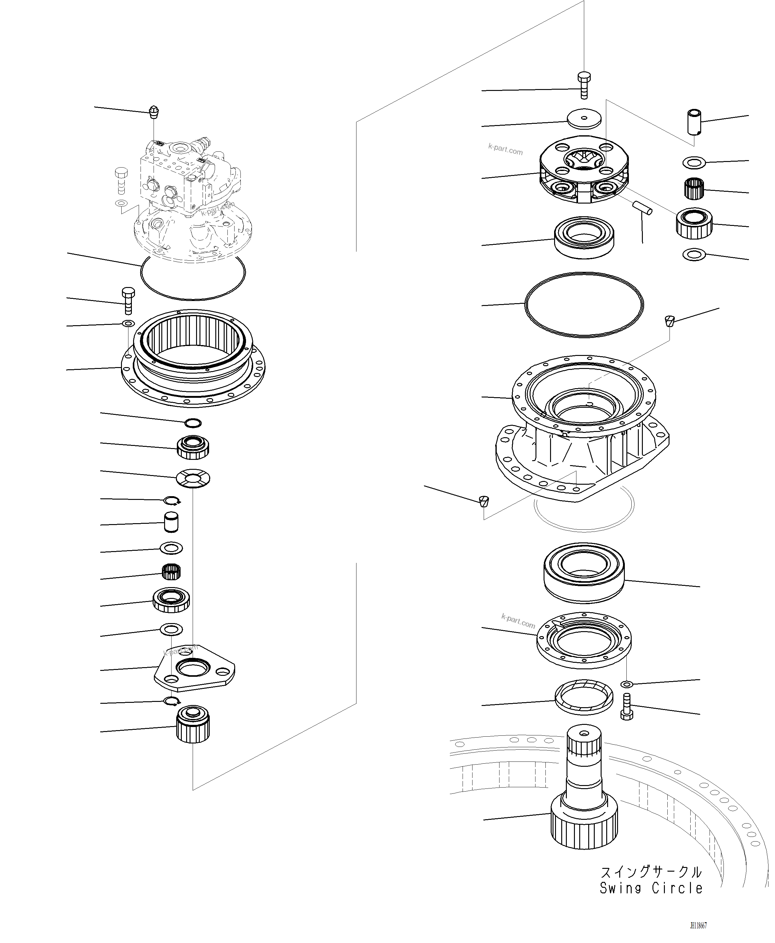Komatsu parts book diagram for PC220LCi-12 S/N A15001: N1210-001004 SWING MACHINERY AND MOTOR MOUNTING