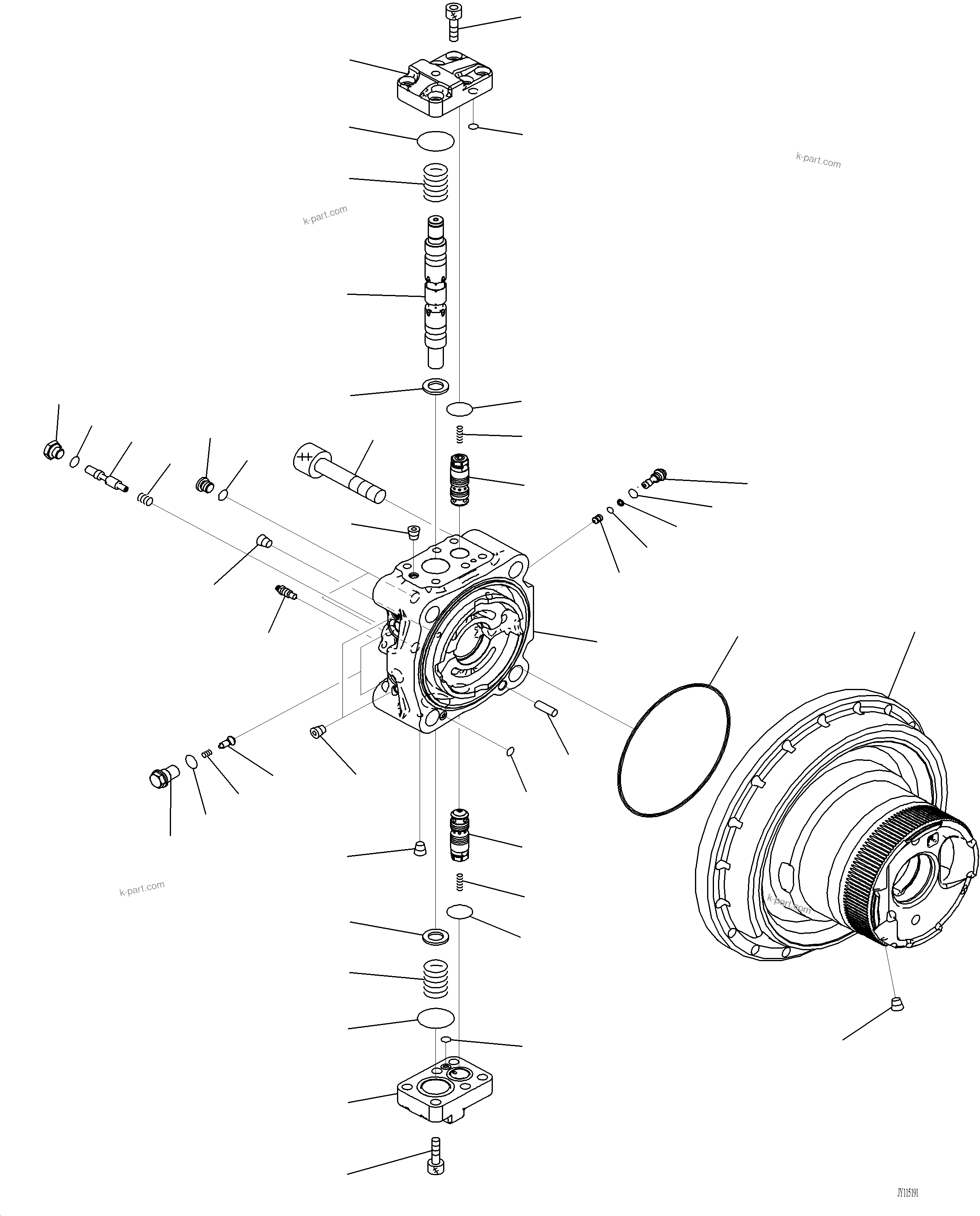 Komatsu parts book diagram for PC220LCi-12 S/N A15001: P1210-001004 TRAVEL MOTOR AND FINAL DRIVE INNER PARTS, TRAVEL MOTOR, R.H. (1/2)
