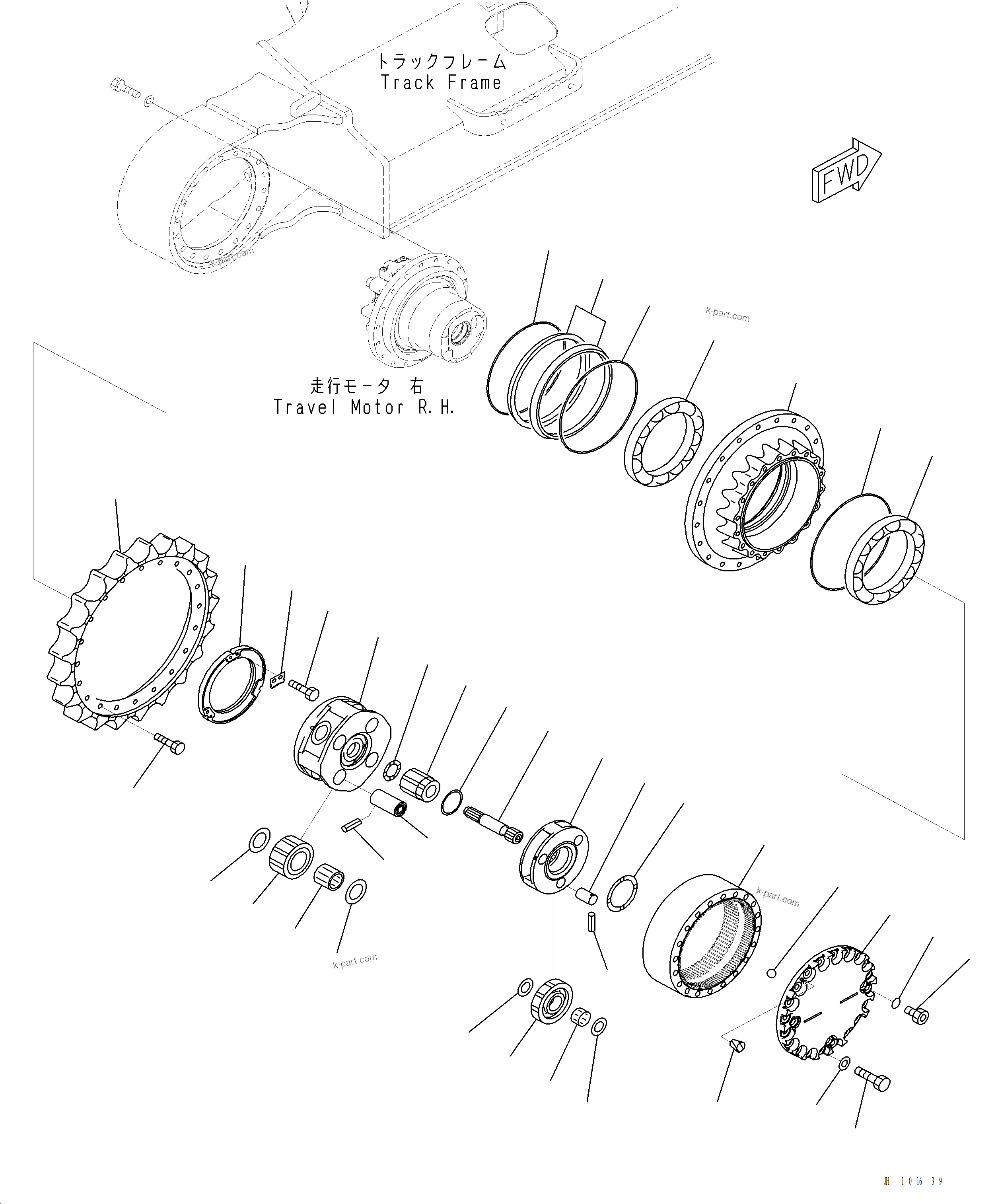Komatsu parts book diagram for PC220LCi-12 S/N A15001: P1210-001006 TRAVEL MOTOR AND FINAL DRIVE FINAL DRIVE R.H.