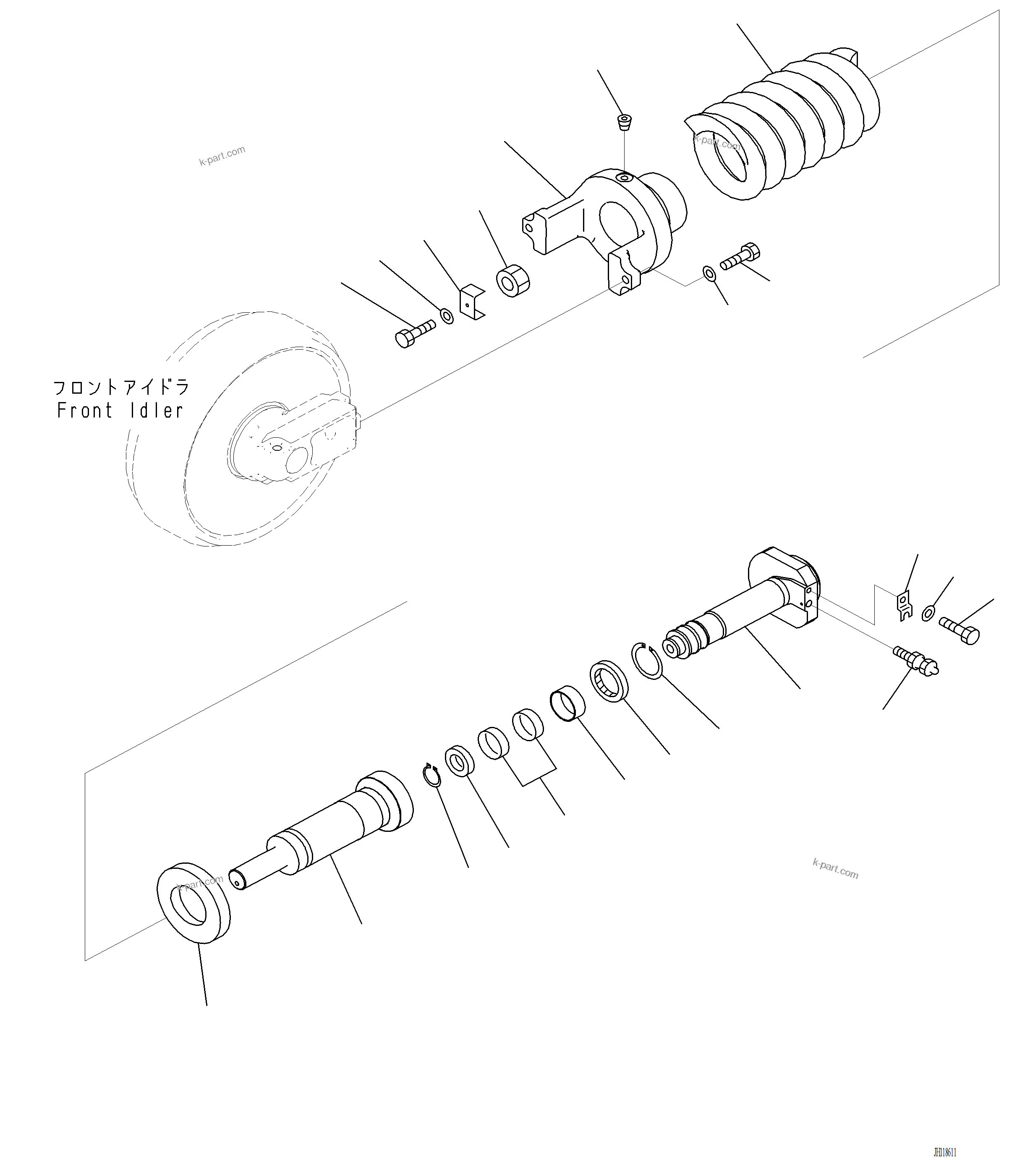 Komatsu parts book diagram for PC220LCi-12 S/N A15001: R0110-001002 FRONT IDLER AND IDLER CUSHION IDLER CUSHION