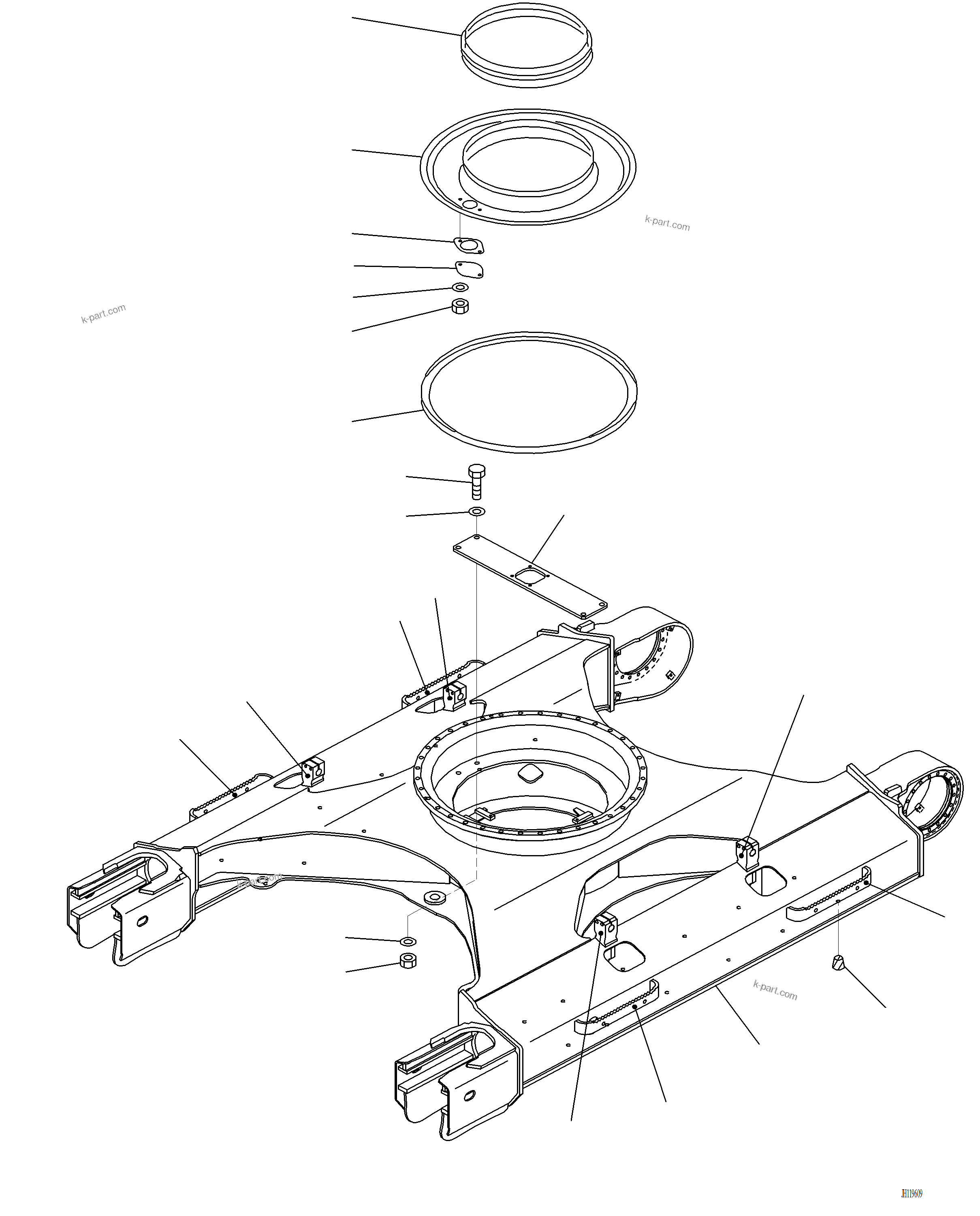 Komatsu parts book diagram for PC220LCi-12 S/N A15001: R1100-001001 TRACK FRAME