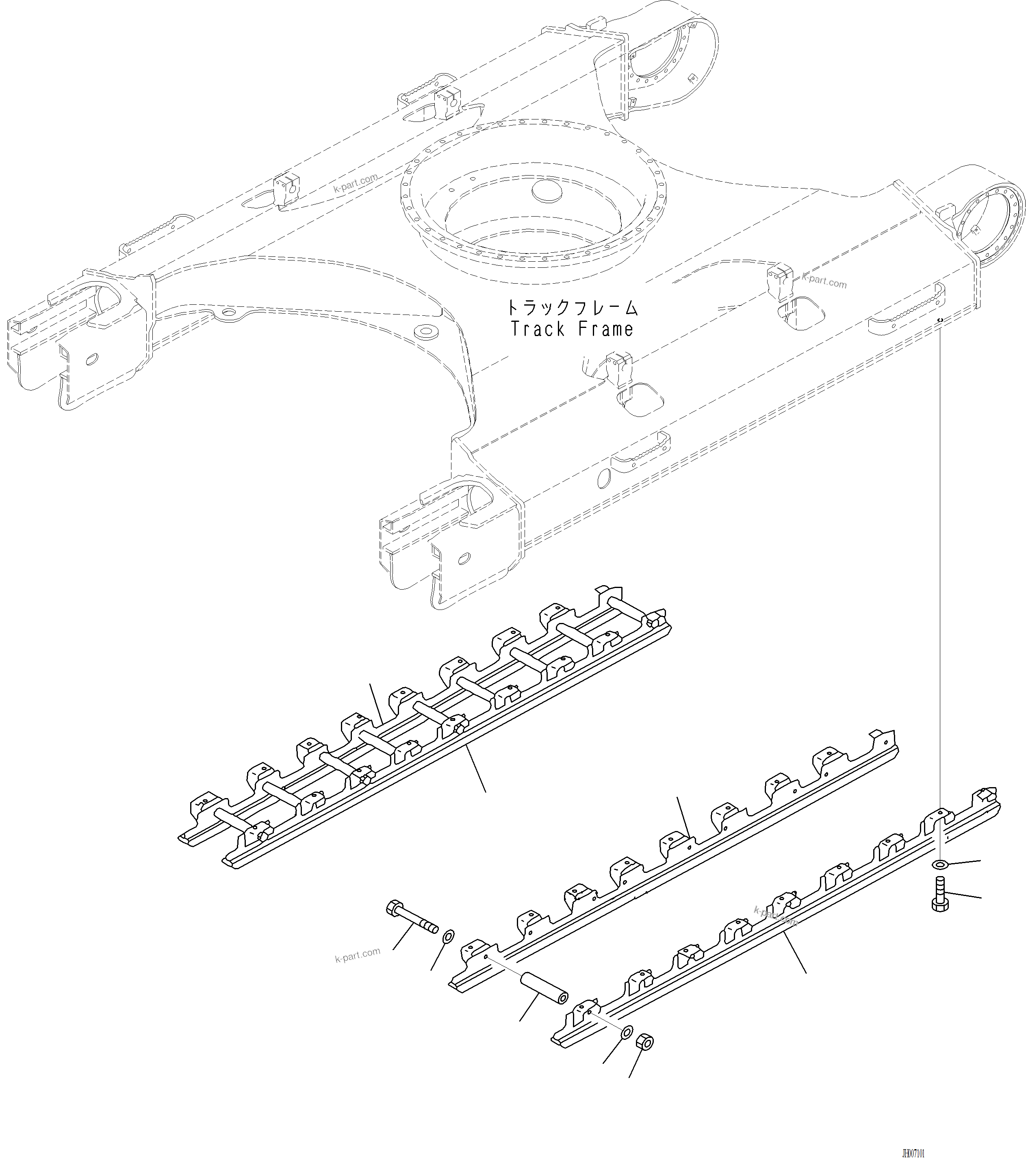Komatsu parts book diagram for PC220LCi-12 S/N A15001: R1200-001001 TRACK ROLLER GUARD (FULL LENGTH)