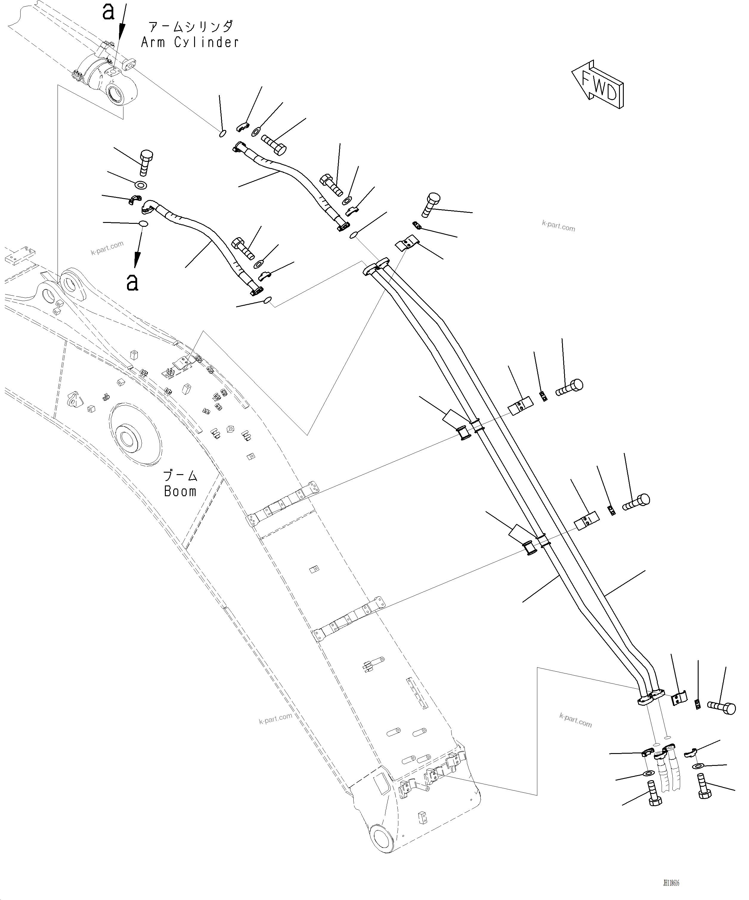 Komatsu parts book diagram for PC220LCi-12 S/N A15001: T1110-002003 BOOM ARM CYLINDER PIPING