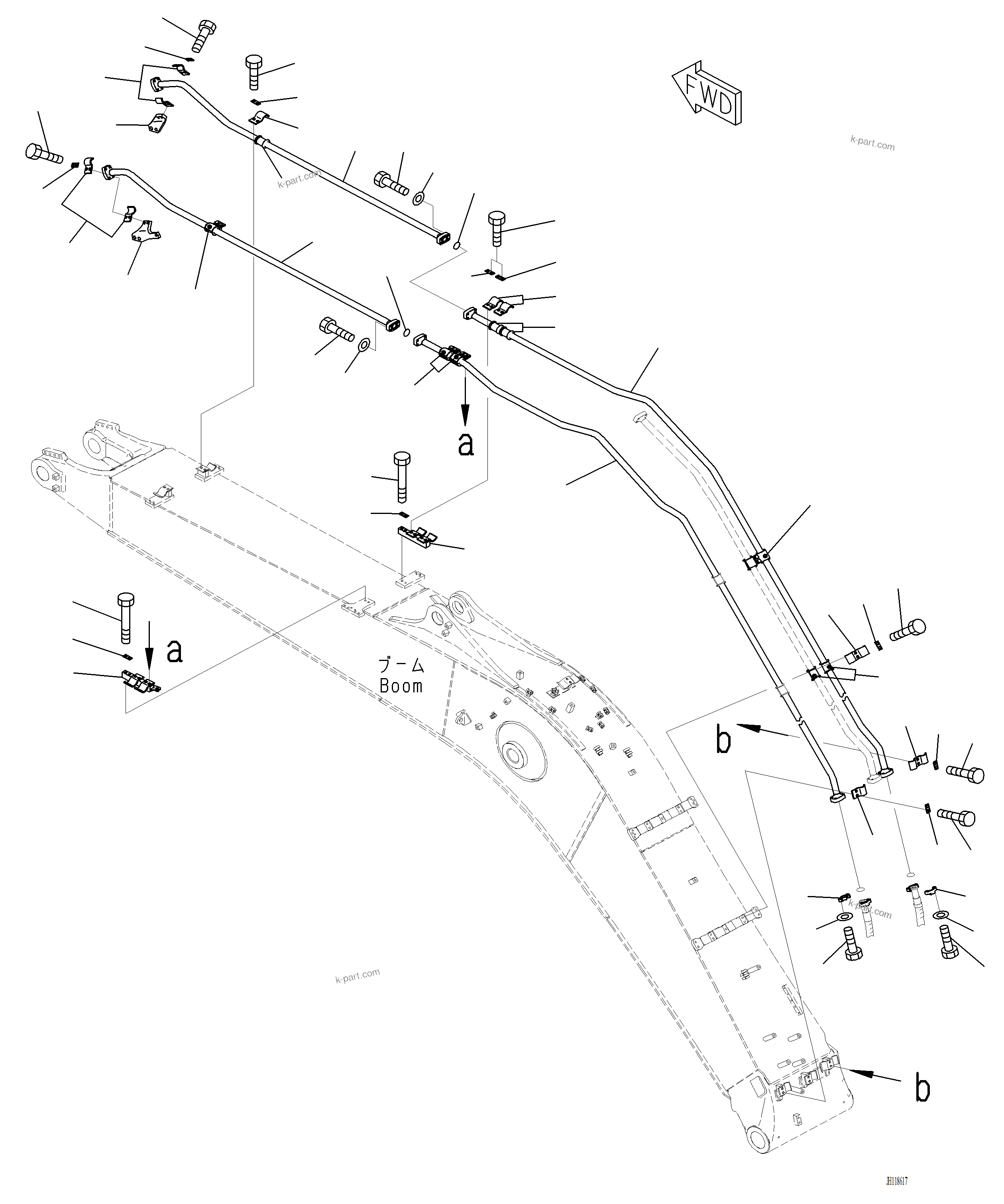Komatsu parts book diagram for PC220LCi-12 S/N A15001: T1110-002004 BOOM BUCKET CYLINDER PIPING