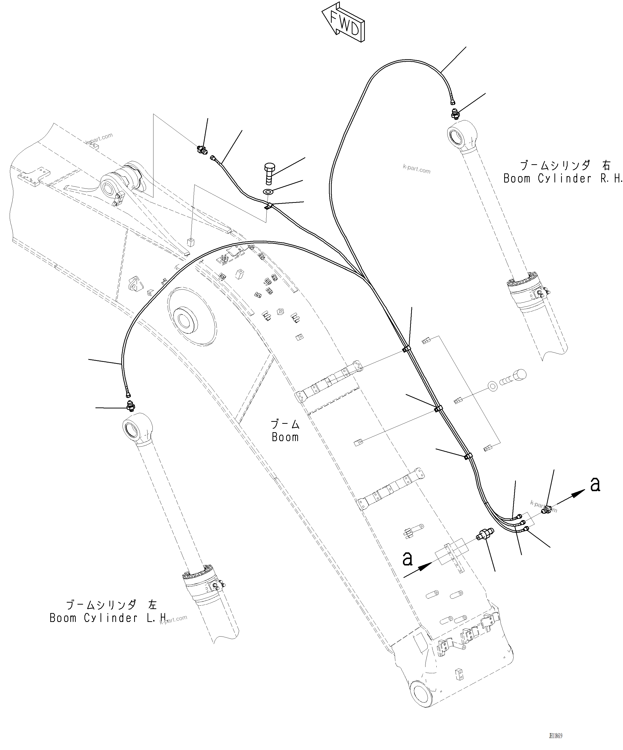 Komatsu parts book diagram for PC220LCi-12 S/N A15001: T1110-002005 BOOM LUBRICATION PIPING