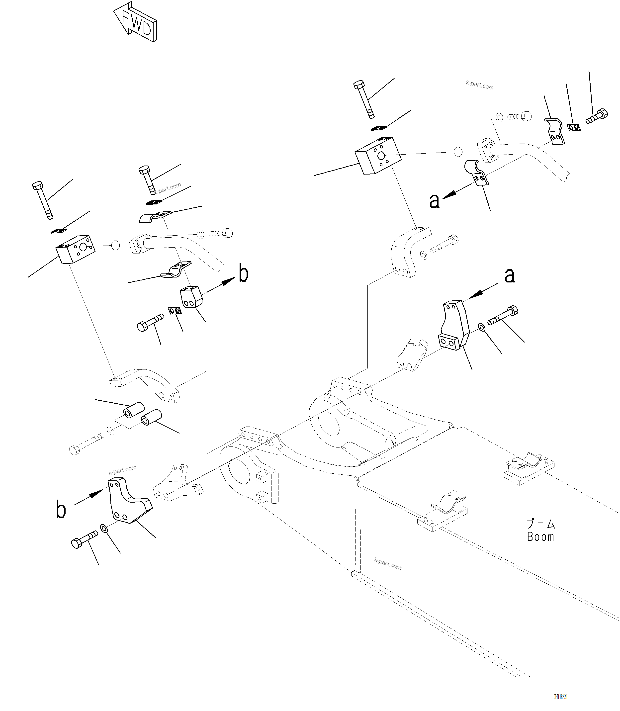 Komatsu parts book diagram for PC220LCi-12 S/N A15001: T1110-002007 BOOM ATTACHMENT PIPING (2/2)