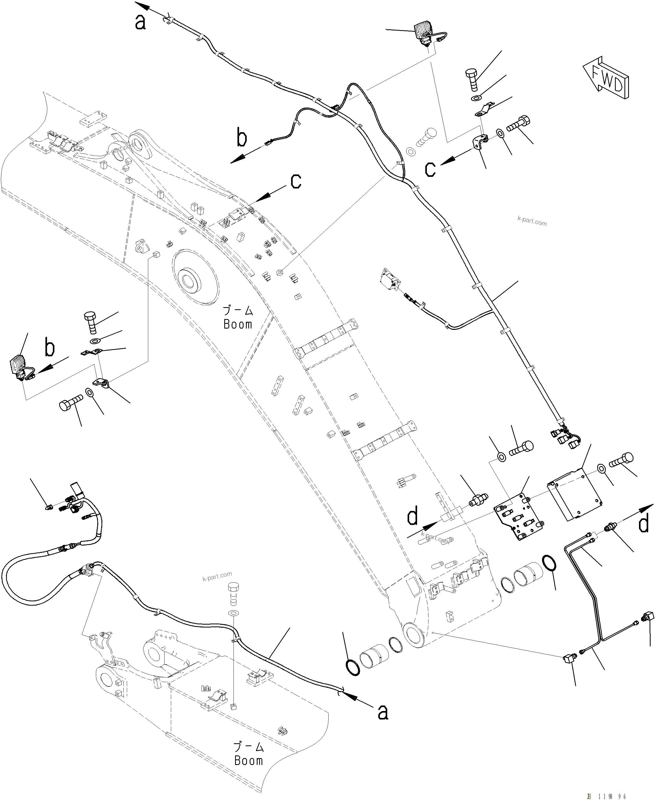 Komatsu parts book diagram for PC220LCi-12 S/N A15001: T1110-002009 BOOM WORKING LAMP
