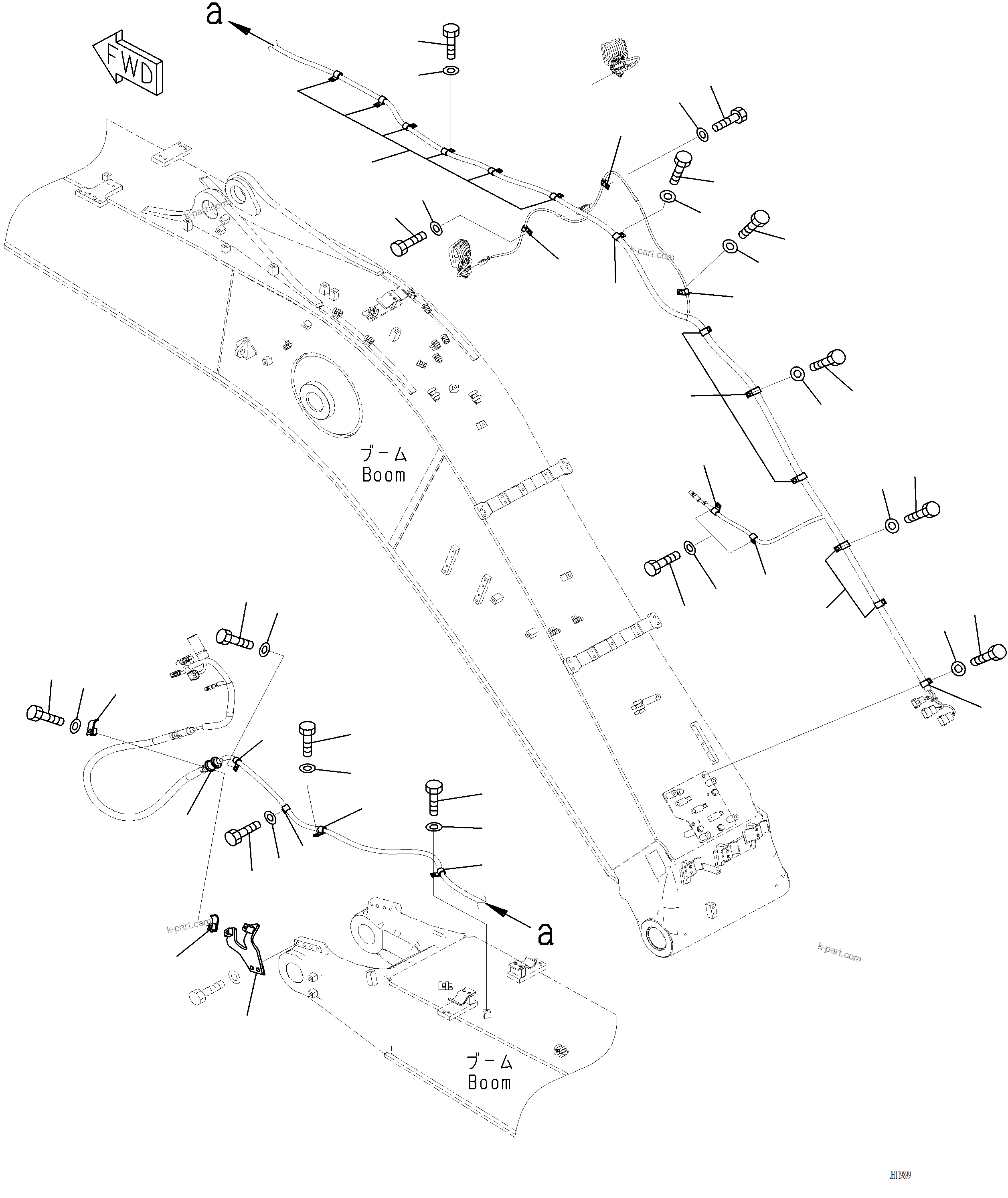 Komatsu parts book diagram for PC220LCi-12 S/N A15001: T1110-002010 BOOM WIRING HARNESS CLAMP