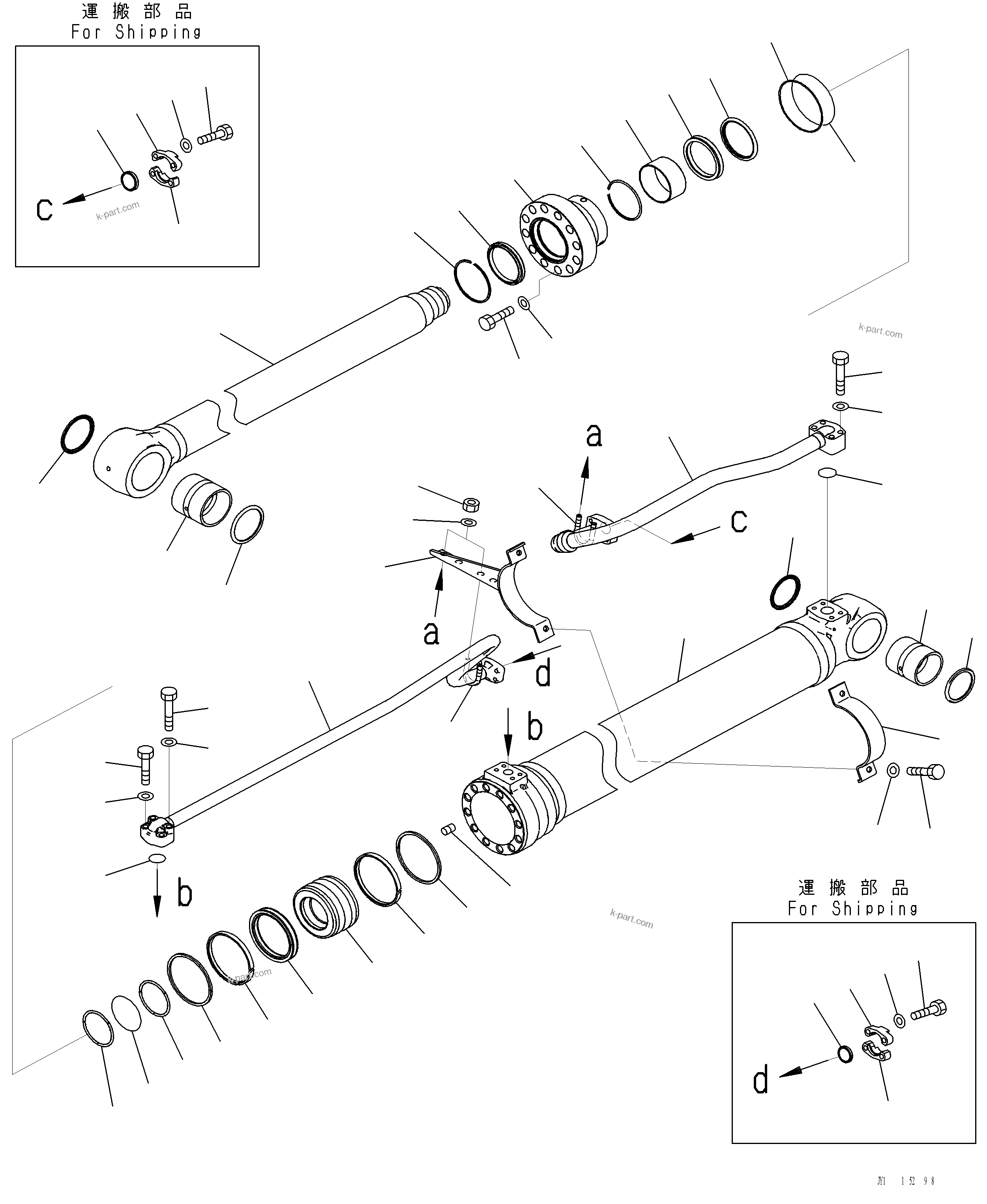Komatsu parts book diagram for PC220LCi-12 S/N A15001: T1120-001001 BOOM CYLINDER INNER PARTS, BOOM CYLINDER, L.H.