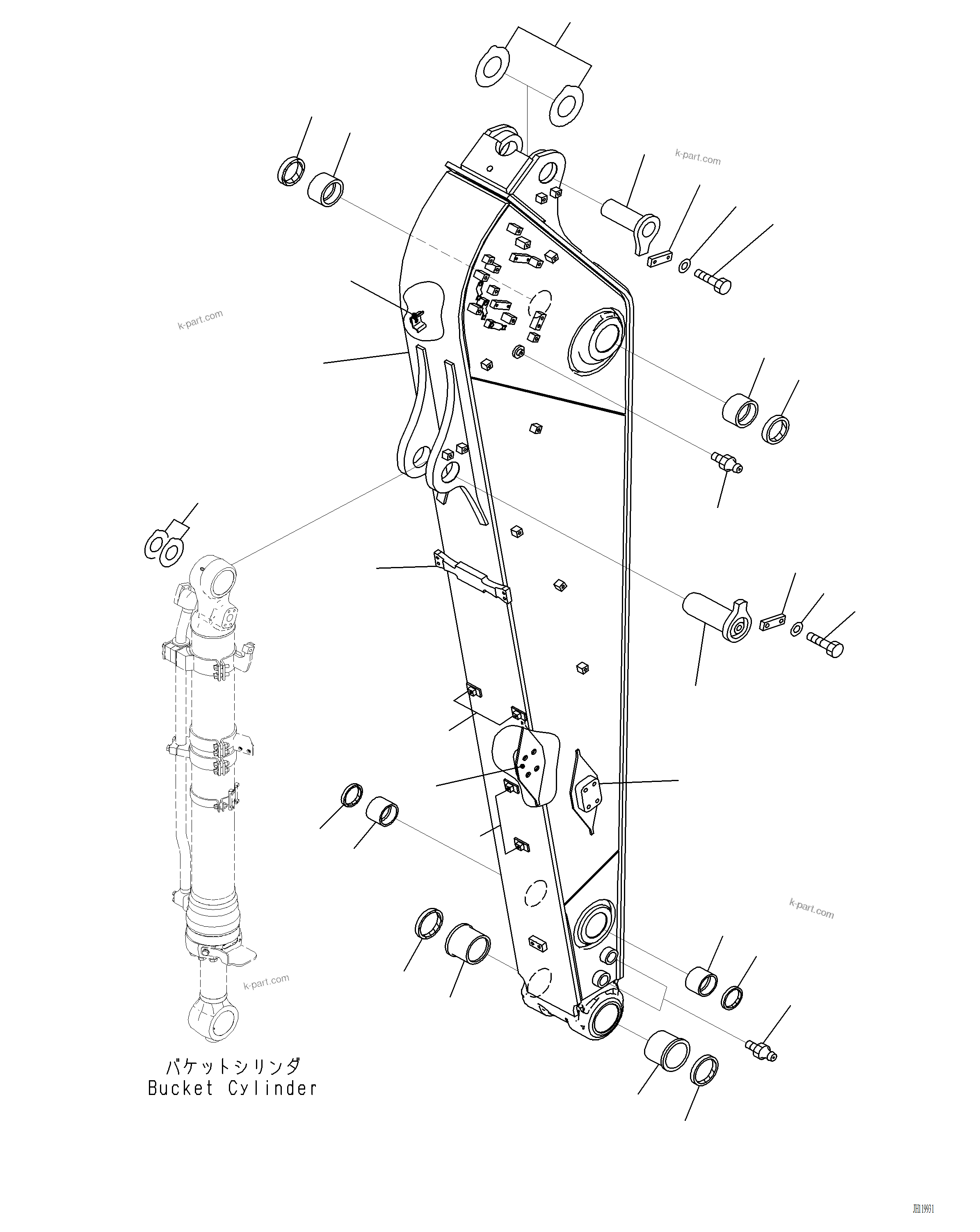 Komatsu parts book diagram for PC220LCi-12 S/N A15001: T1200-002001 ARM ARM AND PIN (2900MM, HEAVY DUTY TYPE)