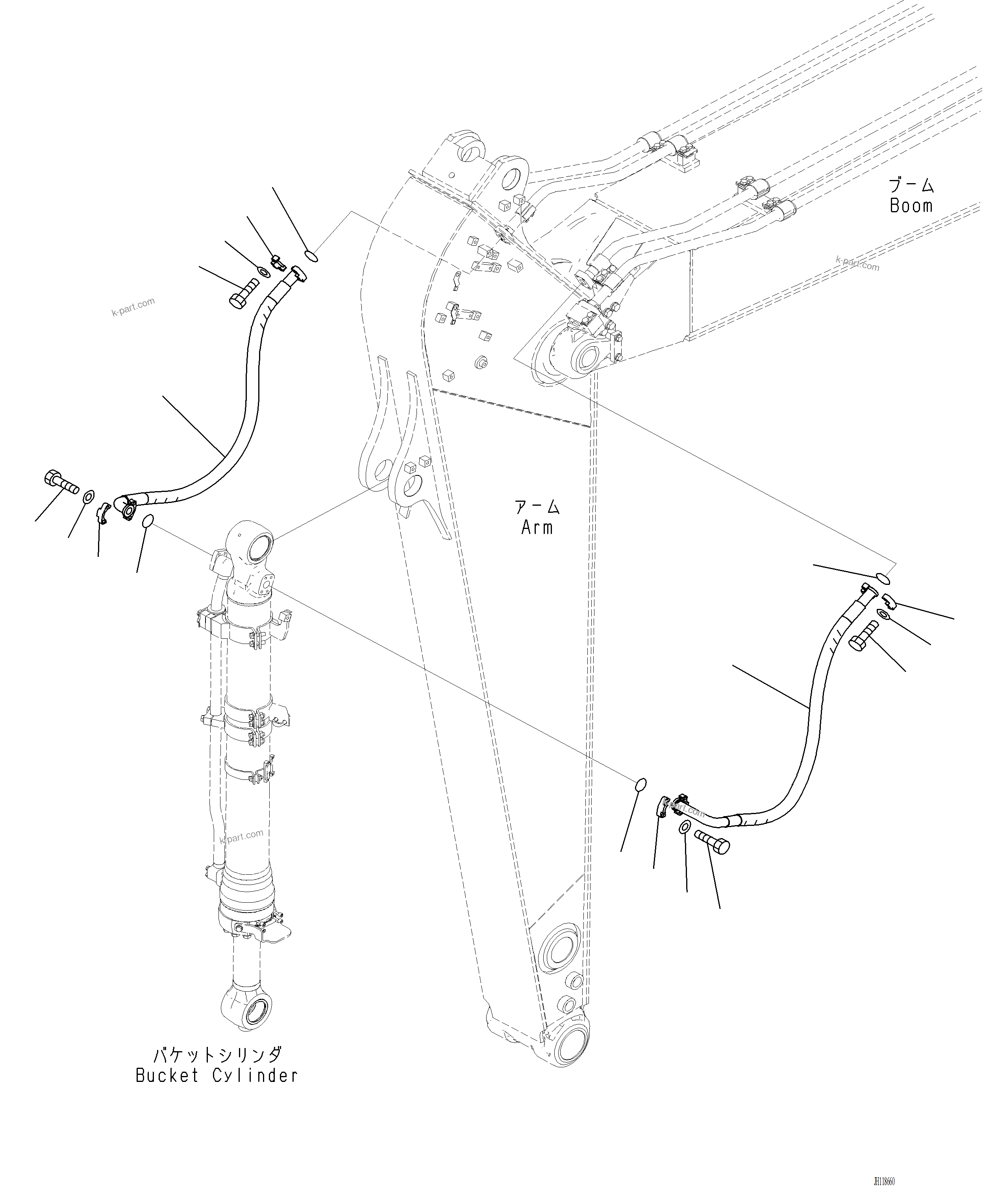 Komatsu parts book diagram for PC220LCi-12 S/N A15001: T1200-002006 ARM BUCKET CYLINDER HOSE